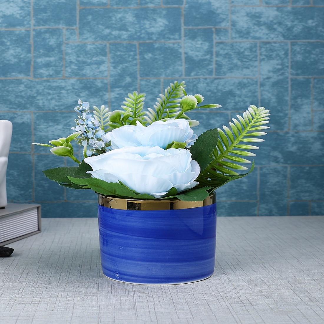 Blue Blossom Artificial Rose Plant