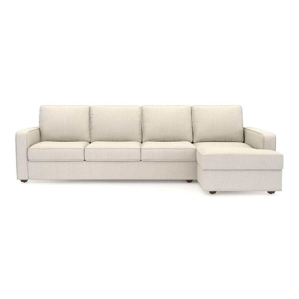 Apollo Sofa (Colour : Pearl, Cushion : Hard, Back Type : Regular, Seating Capacity : Right Aligned 3 Seater + Right Aligned Chaise + Ottoman) - Urban Ladder