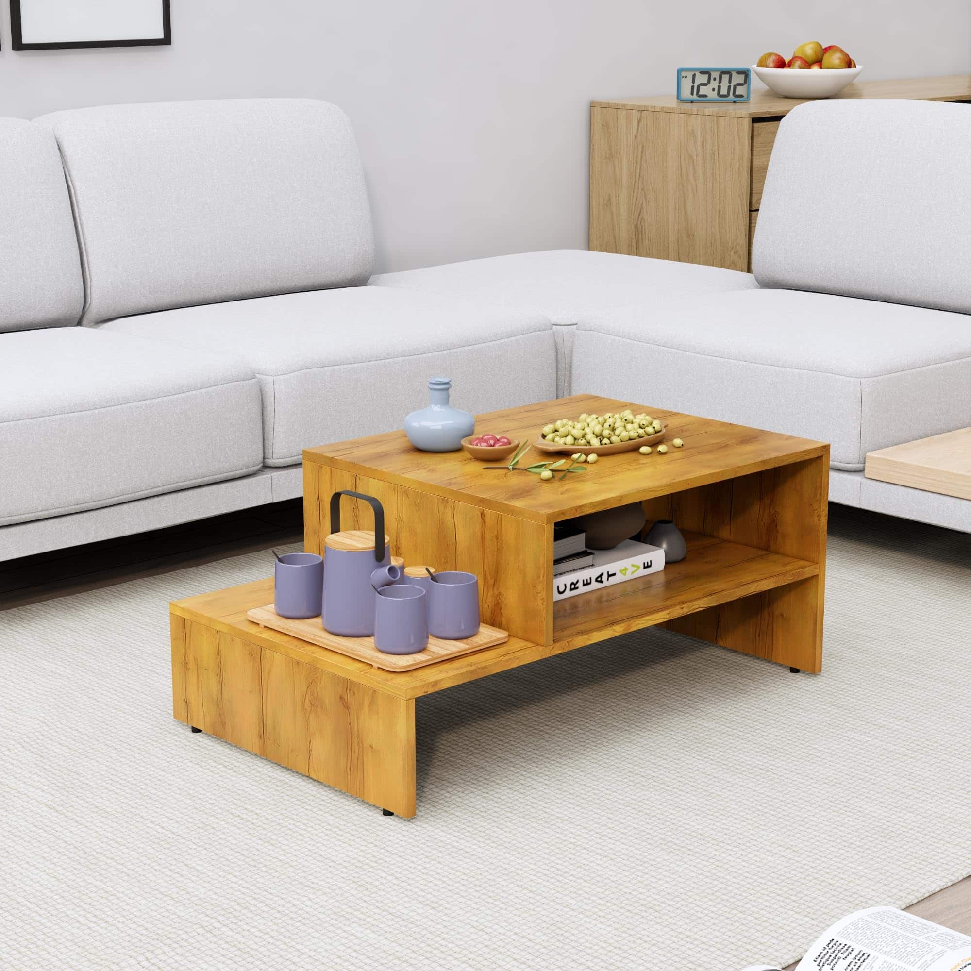Hexa Engineered Wood Modern Center Table For Living Room In Giant Wood - HexaRed
