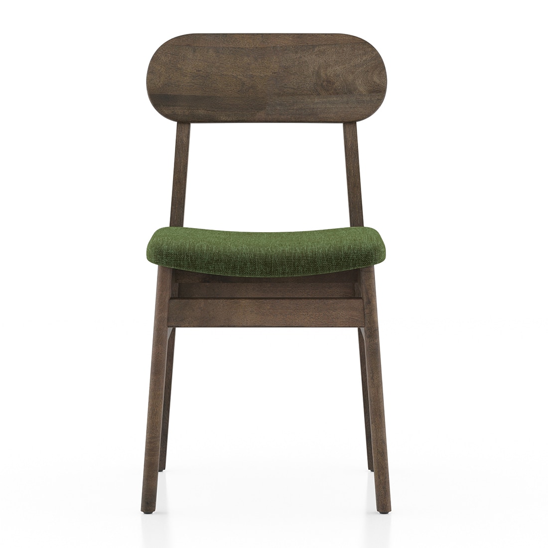 Lunar Solid Wood Dining Chair Set of 2 In Danish Walnut Finish With Moss Green Fabric Colour