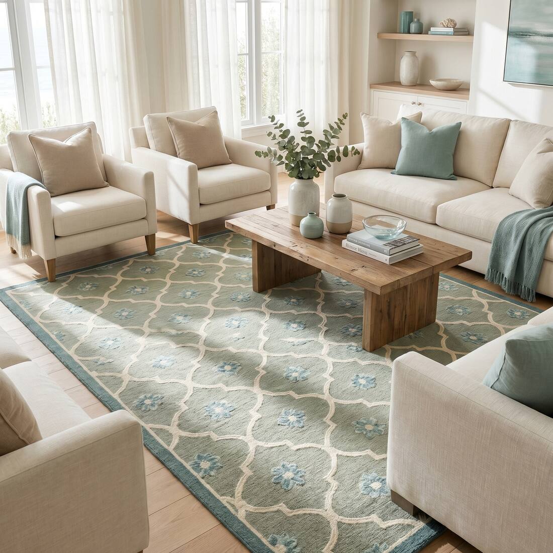 Jaipur Rugs Diamond Wool 6x9 Feet Medium Sea Green And Light Sea Mist Dhurrie Carpet