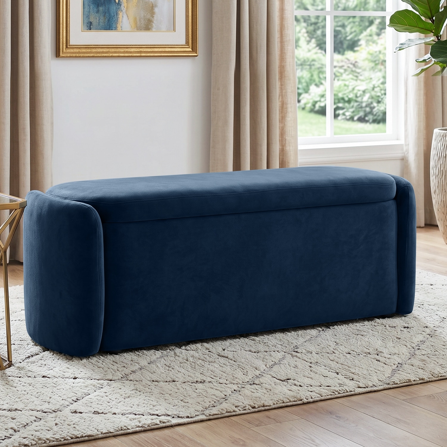 Risibol  Velvet 2 Seater Ottoman Bench with Storage  in Navy Blue Color