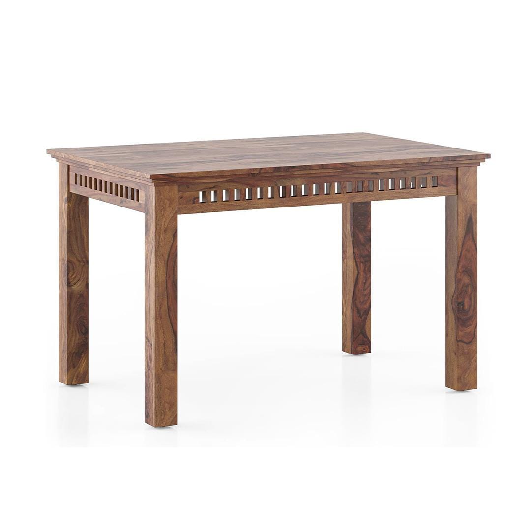 Fidora 4 Seater Dining Table With Set Of 4 Capra Dining Chairs (Finish- Teak, Colour- White)