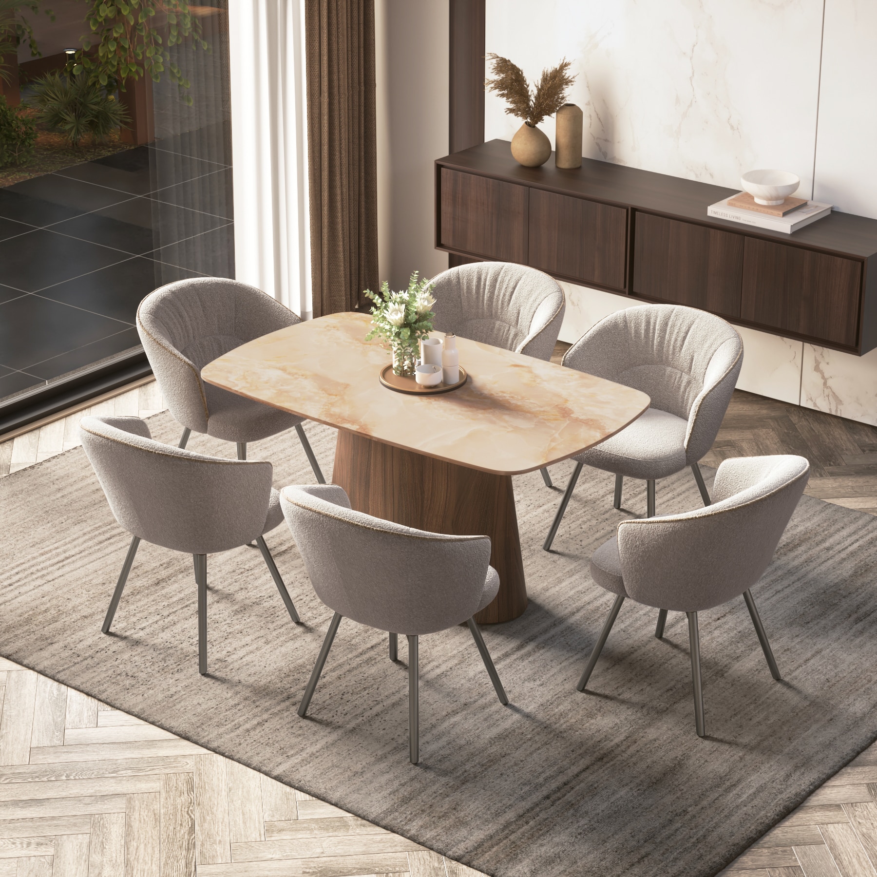 Nola Comapct 6 Seater Dining Table With Calix Dining Chair