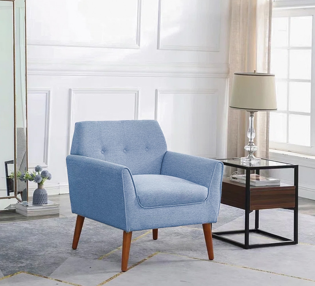 Thomas Fabric Lounge Chair in Blue Color - KURSIWALLAH