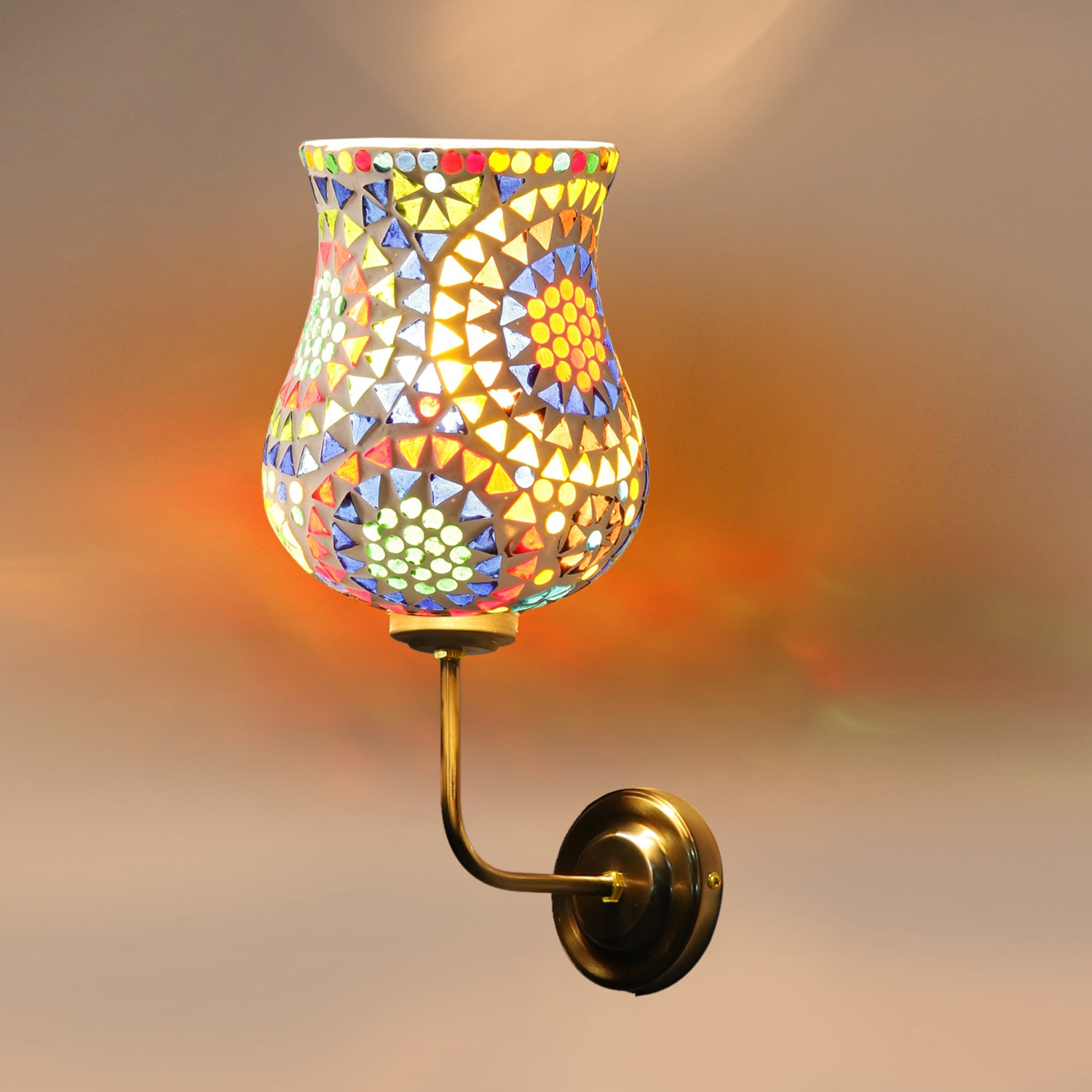 Devansh Metal Electric Wall Light in Gold Colour with Multicolor Shade Count of 1 Light - Devansh