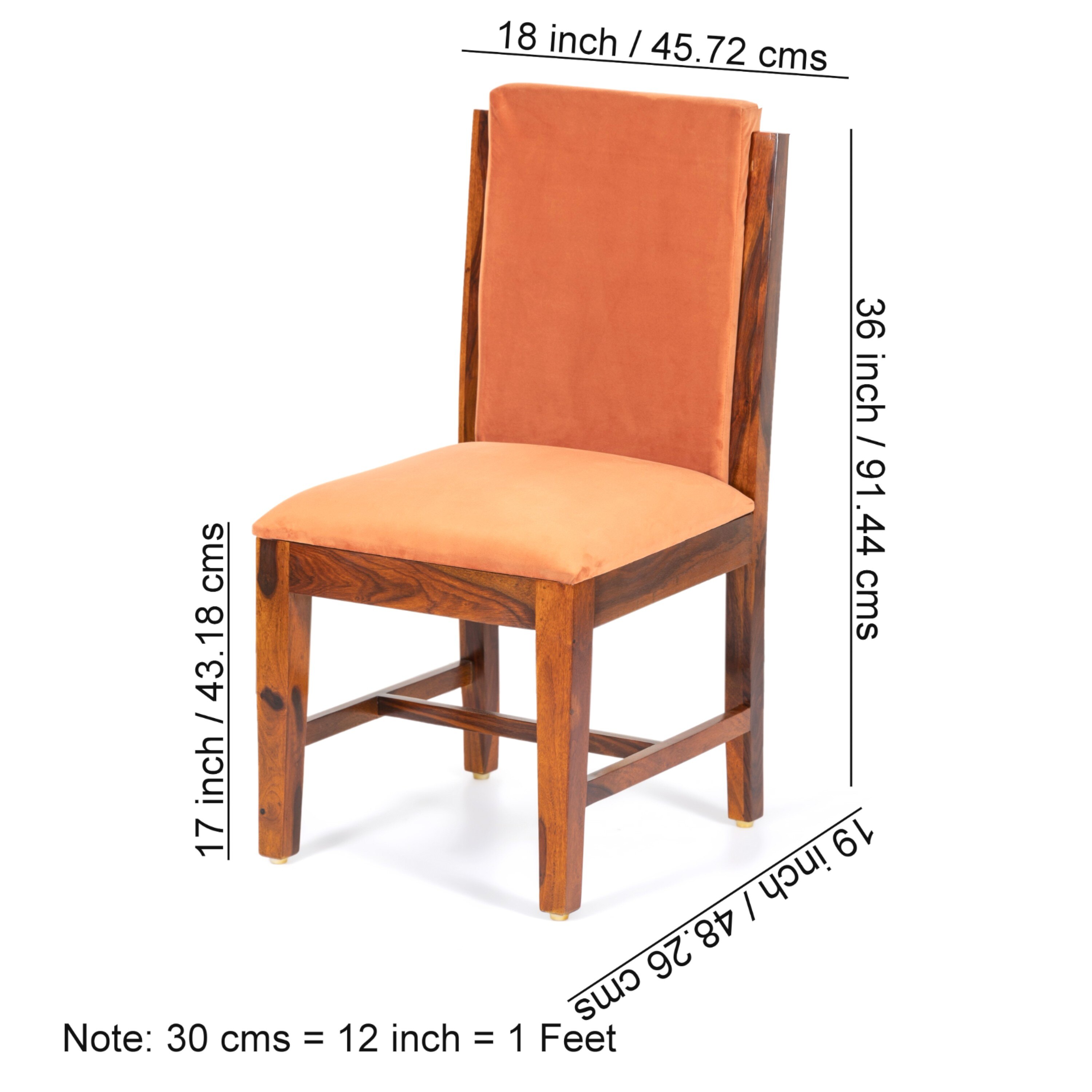 Rosslyn wood Set of 2 Dining Chairs in Pumpkin Orange Velvet Upholstery with PINE FINISH