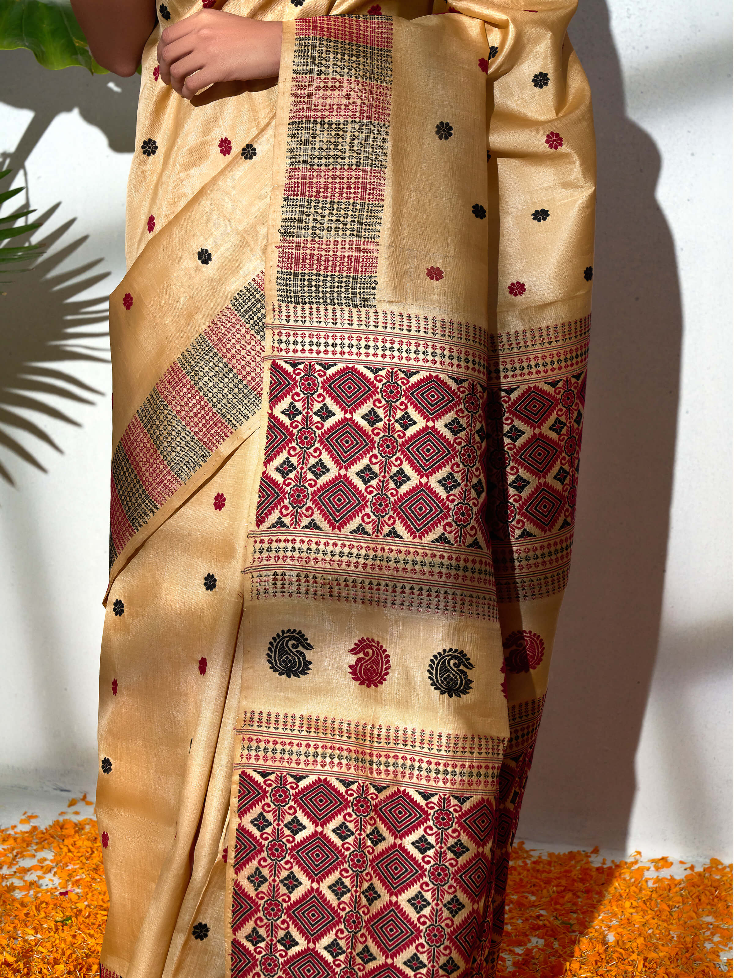Beige Tussar Silk Saree