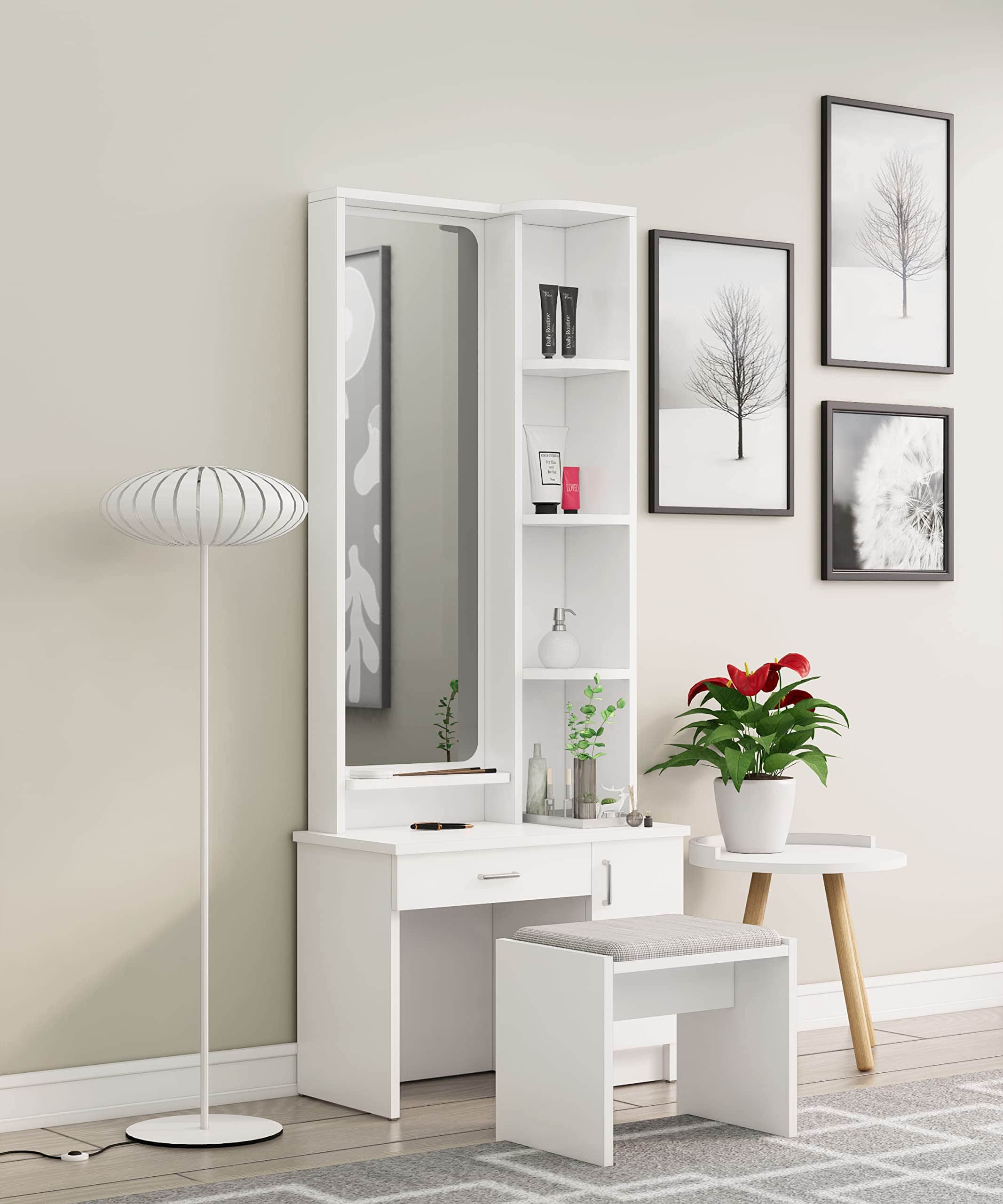 Hexa Red Wooden Dressing Table in Frosty White Colour - HexaRed