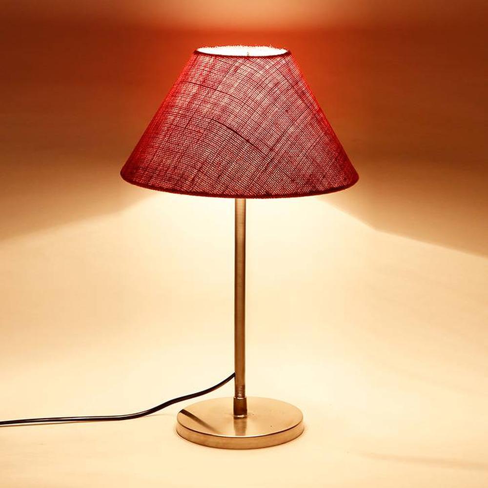 Zyair Pink Natural Fiber Shade Table Lamp with Steel Steel Base - Devansh
