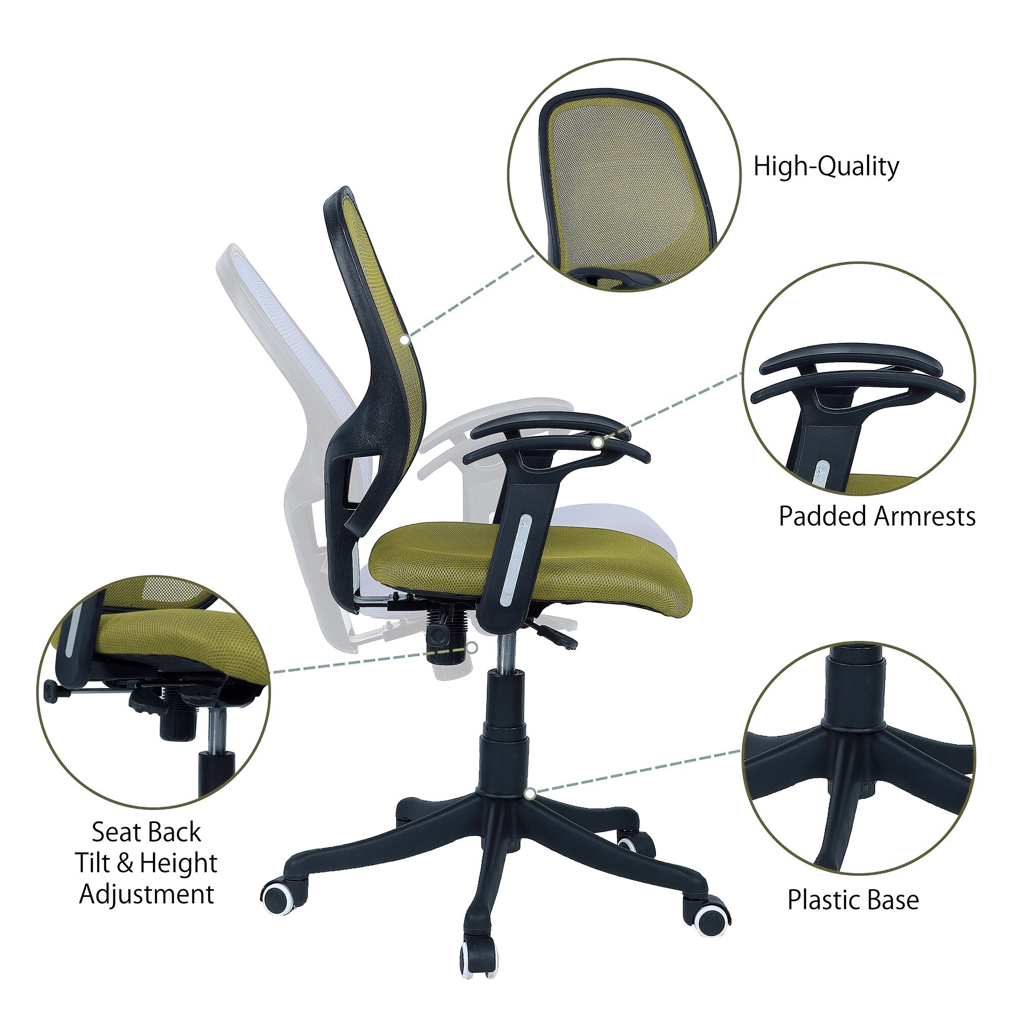 Goolda Low Back Ergonomic Chair in Pearl Green Colour