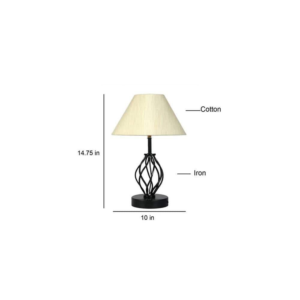 Jane off-white cotton Table lamp with Iron Base