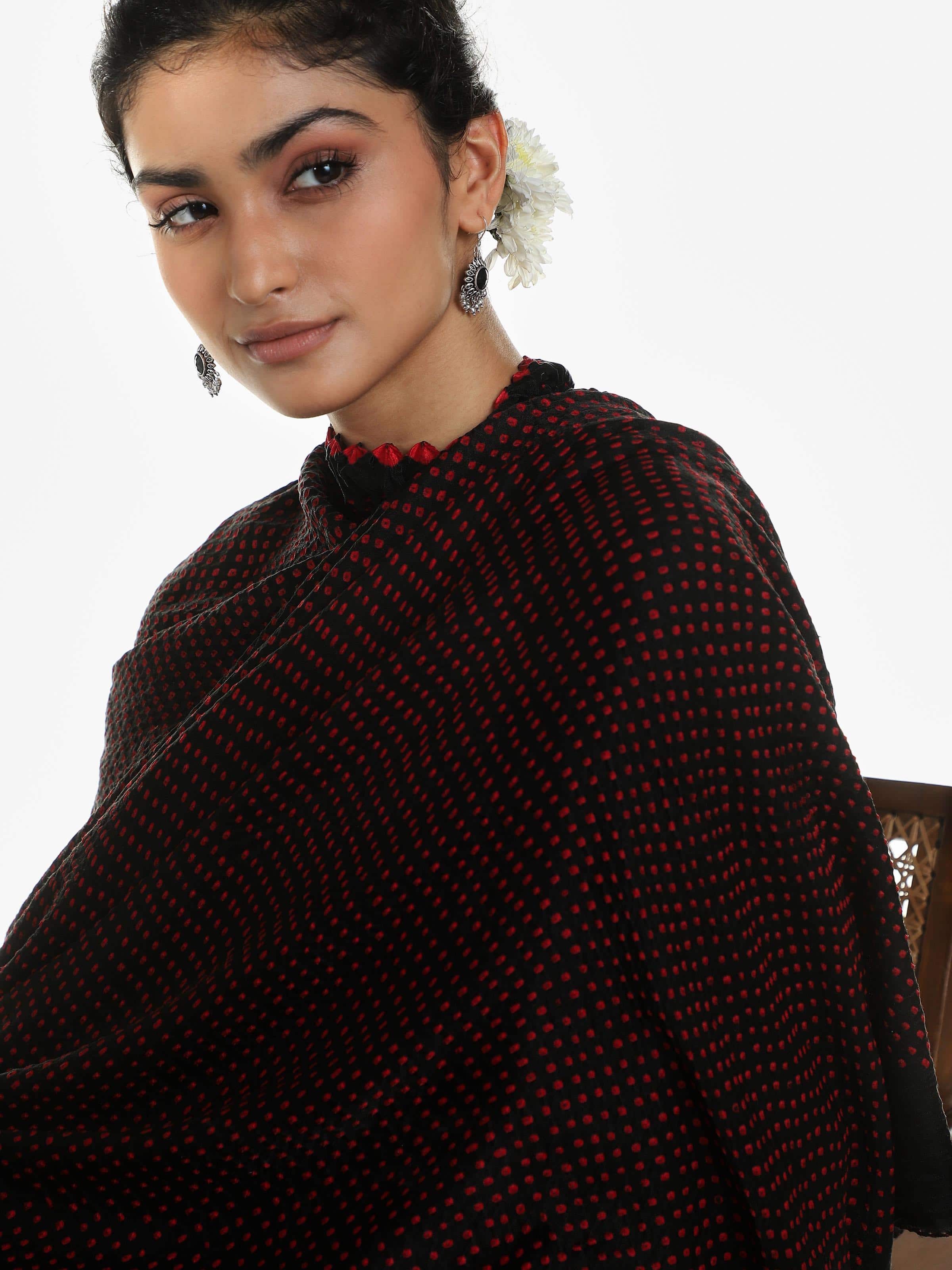 Black Gajji Silk Bandhani Tie & Dye Dupatta