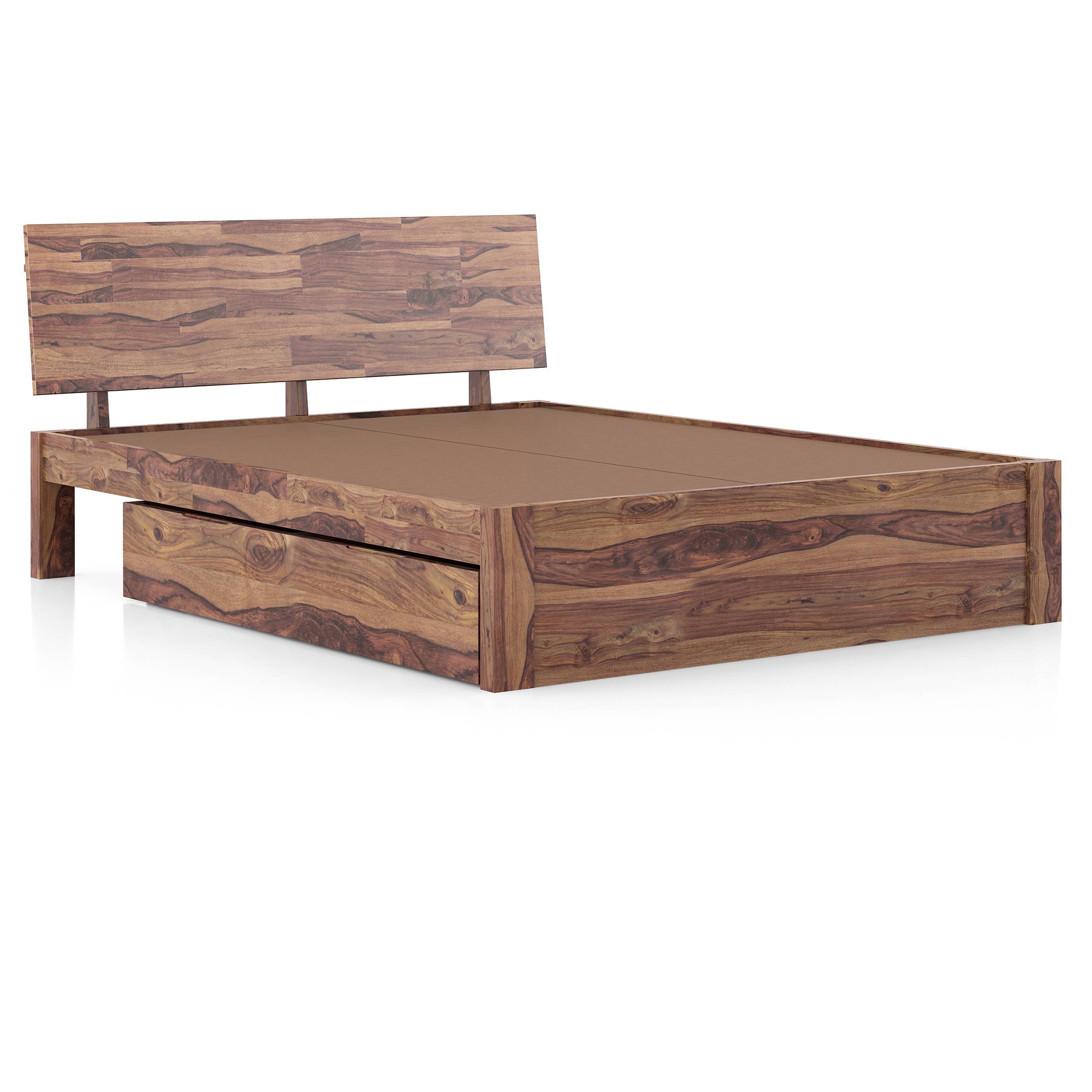 Boston Solid Wood Queen Size Drawer Storage Bed In Teak Finish