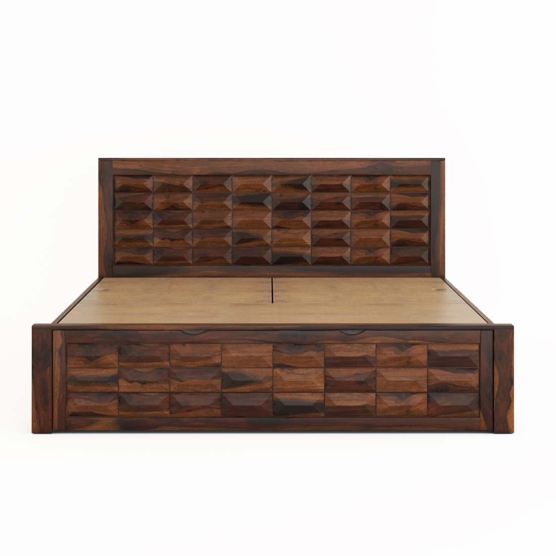 Diamond Box and Drawers Storage Queen Bed in Provincial Teak Finish