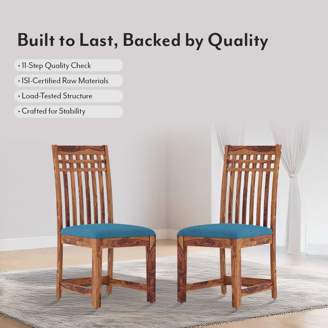 Diego Dining Chair In Teak, Fabric Midnight Indigo Blue