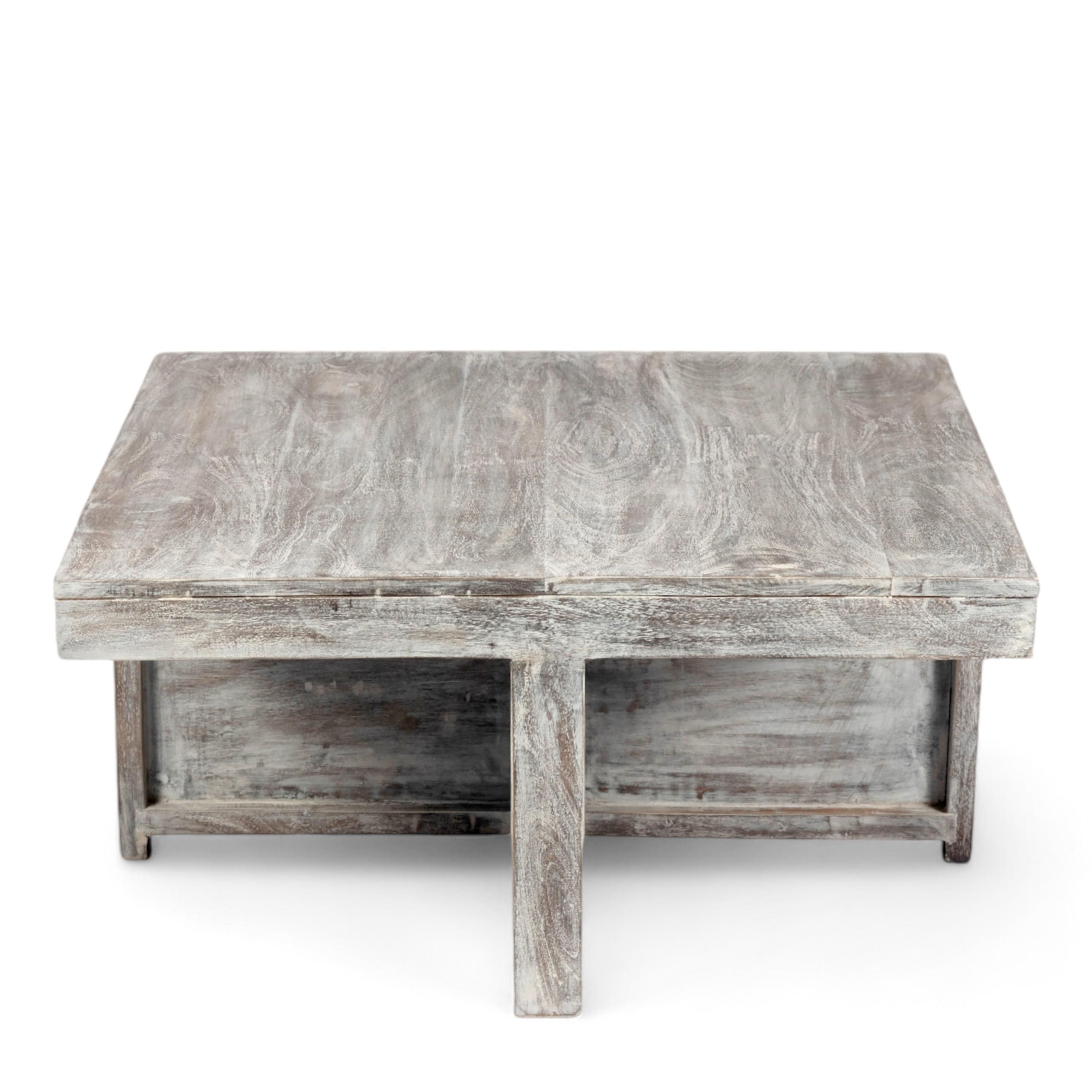 Blane Sheesham Wood Country Side Coffee Table Set With 4 Stools In Antique Multi-Colour Finish