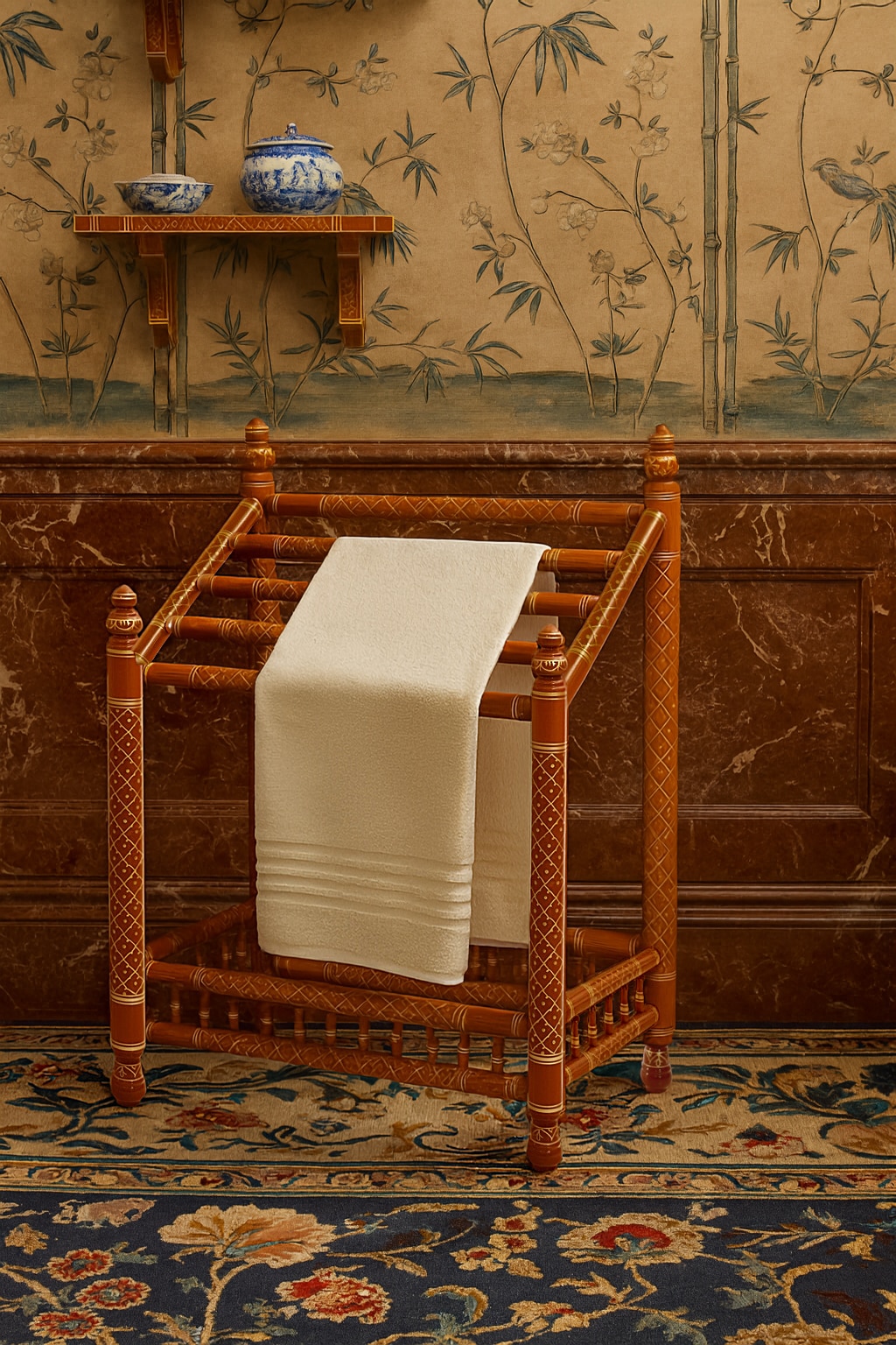 Teak Wood Sankheda Towel Hanger