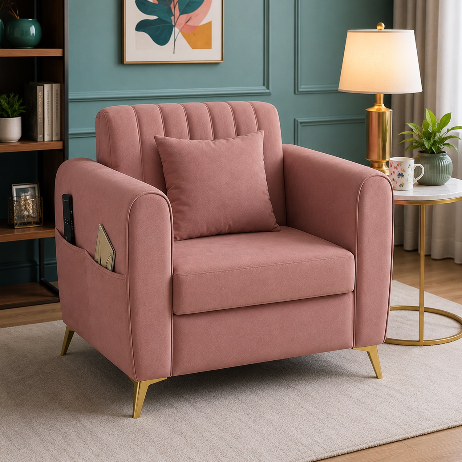 Daraco Velvet 1 Seater Sofa in Pink Color - Home Lifestylez