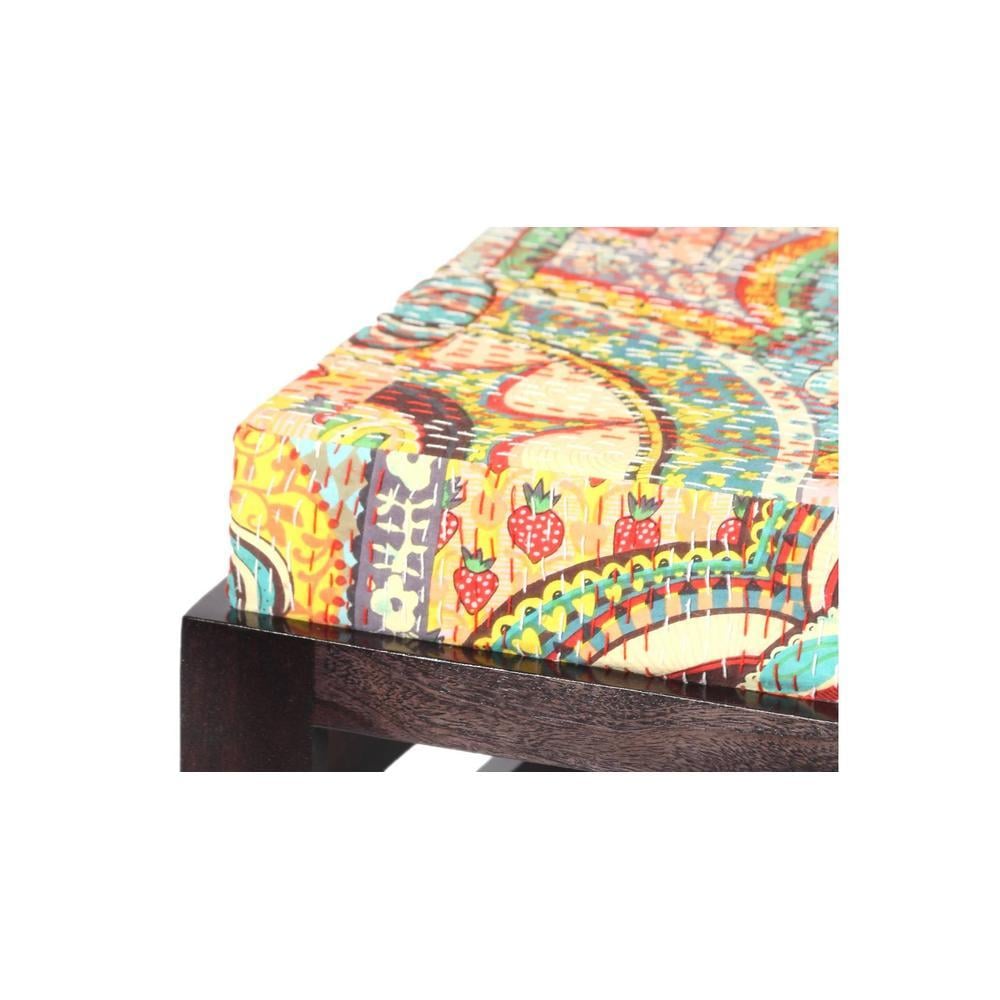 Houston Sheesham Wood Stool in Mahogany Finish & Multi Colour Israel Print Kantha fabric Cushion