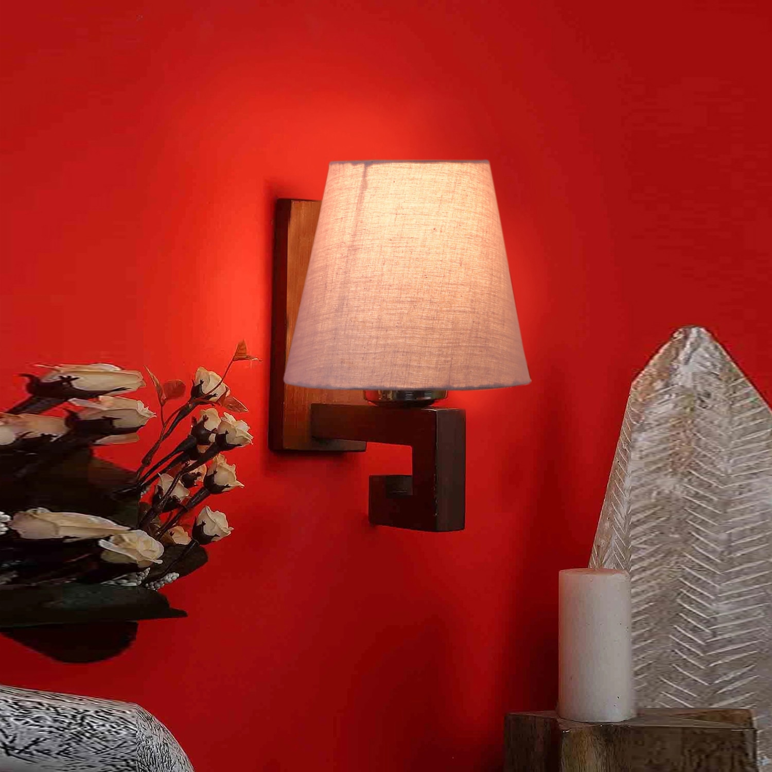 Devansh Solid Wood Electric Wall Light in Grey Colour with Grey Shade Count of 1 Light - Devansh