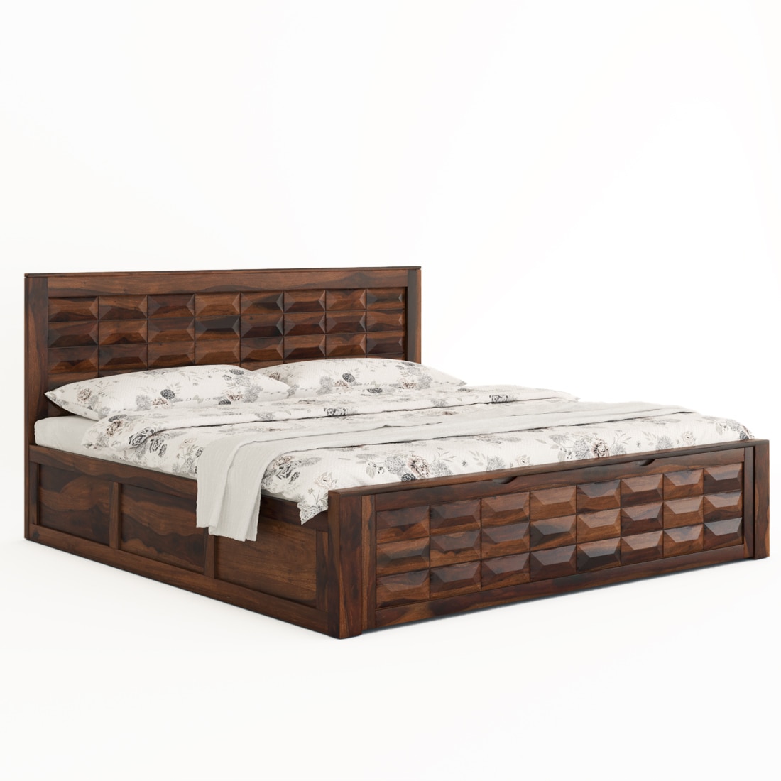 Shashi Solid Wood Queen  Size Bed With Box & Front Drawer Storage Bed In Provincial Teak Finish