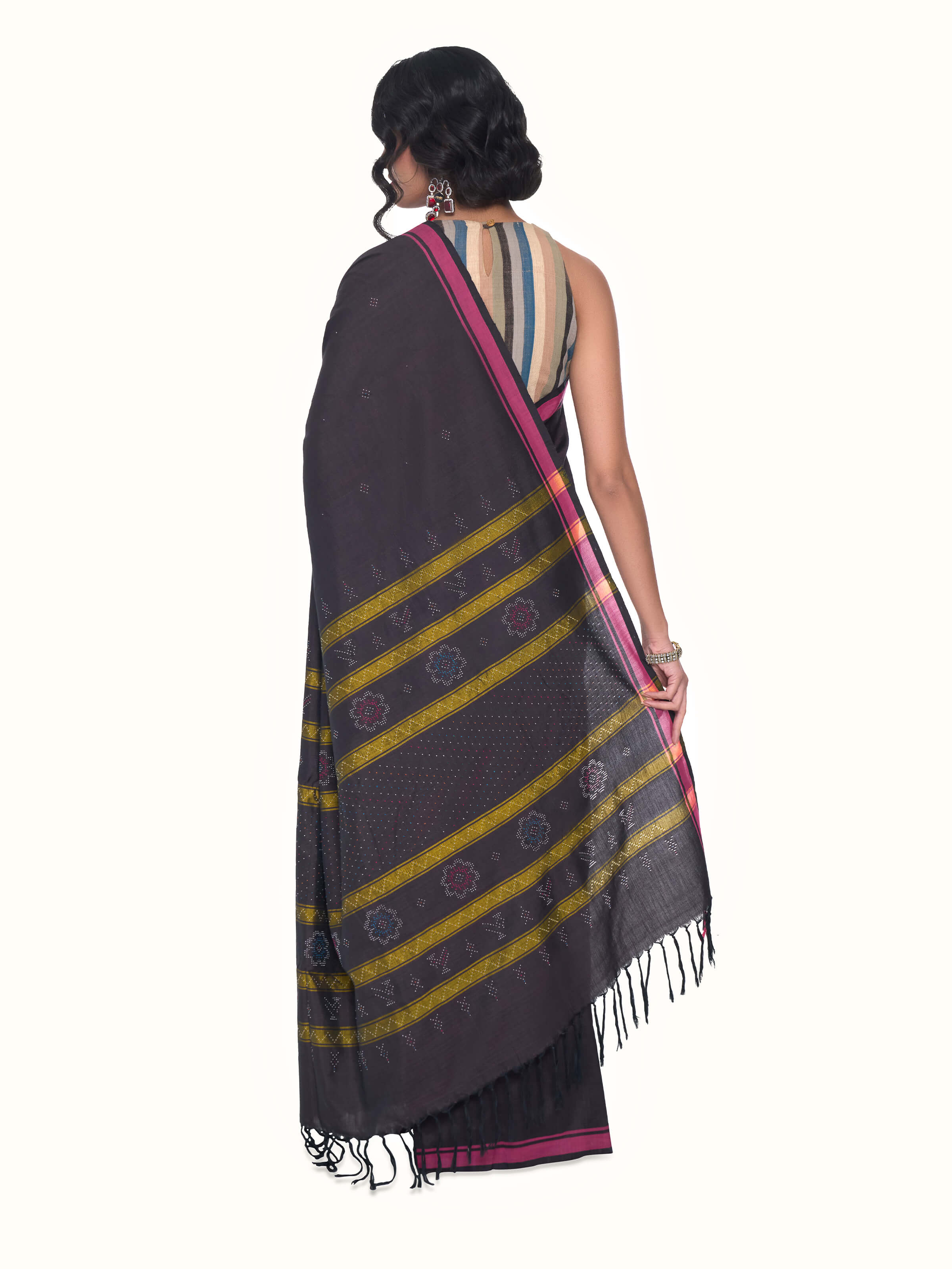 Brown Cotton Silk Tangalia Saree