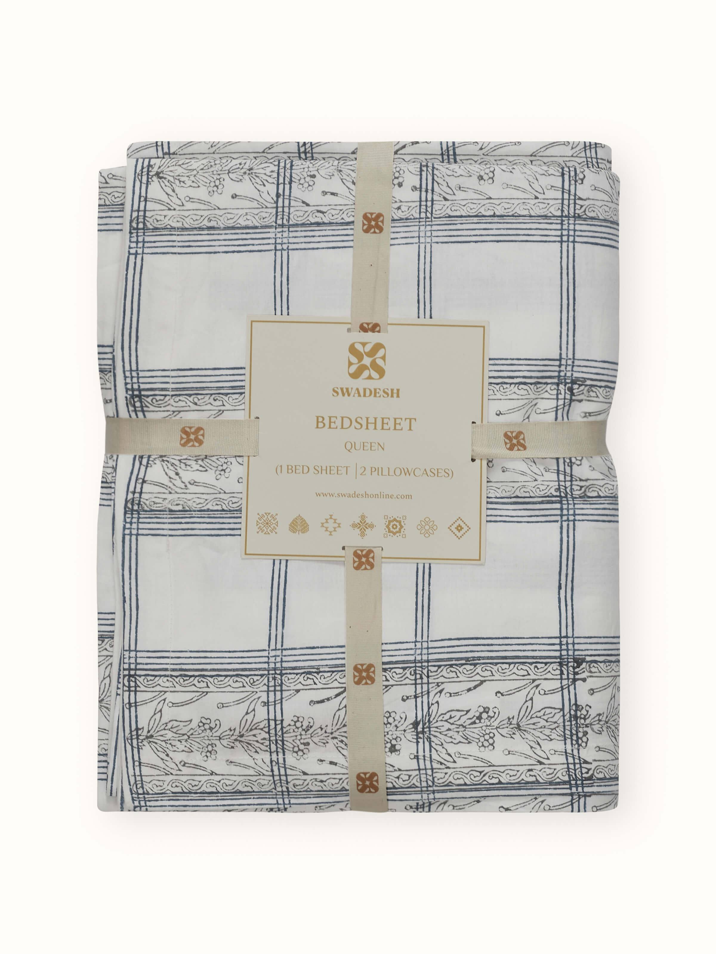 Orion Cotton Sanganeri Hand Block Print Checks Queen-size Bedsheet Set