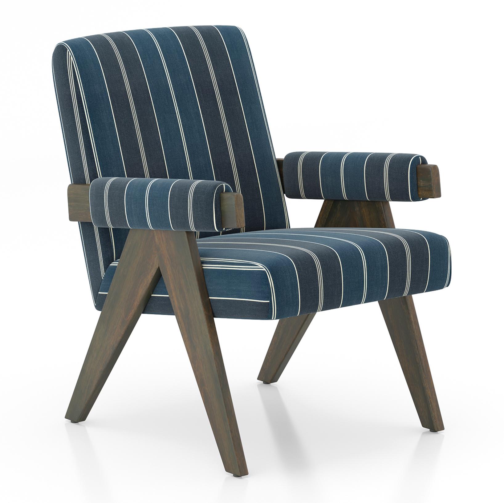 Chandigarh Lounge Chair in Indigo Stripe Colour
