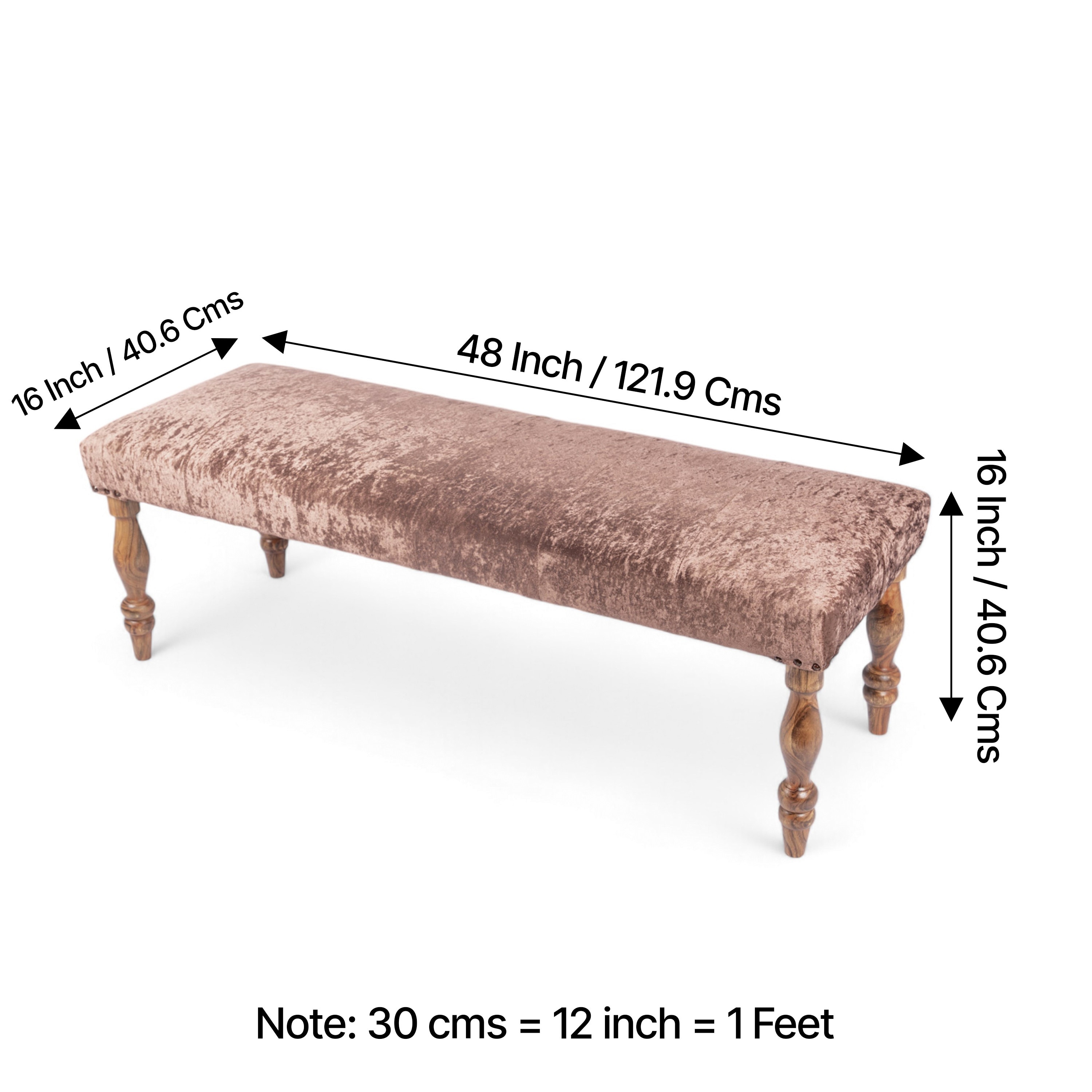 Cairo Soild Wood Bench In Velvet Brown Fabric