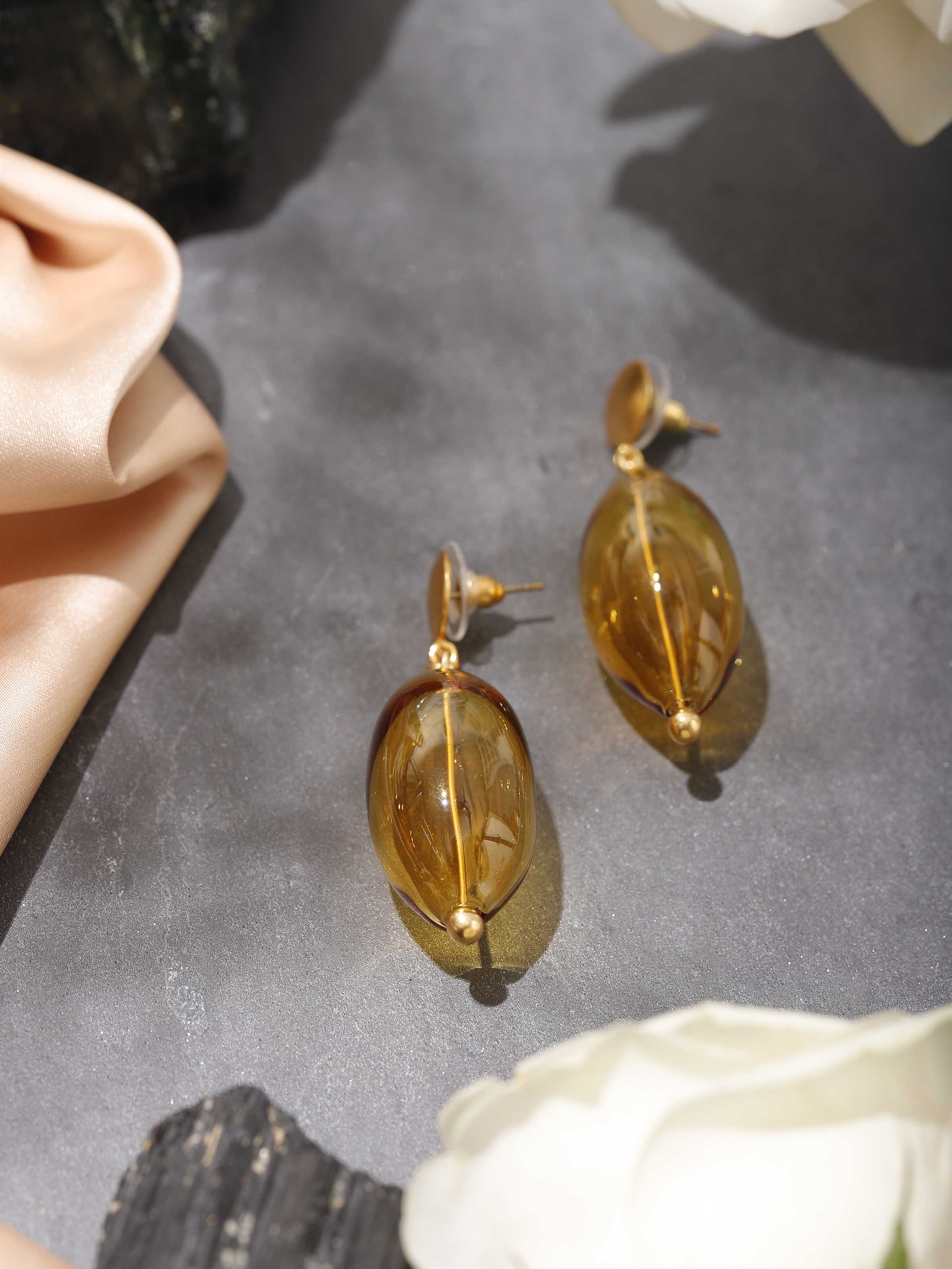 Silver Flame Glass Drop Earrings