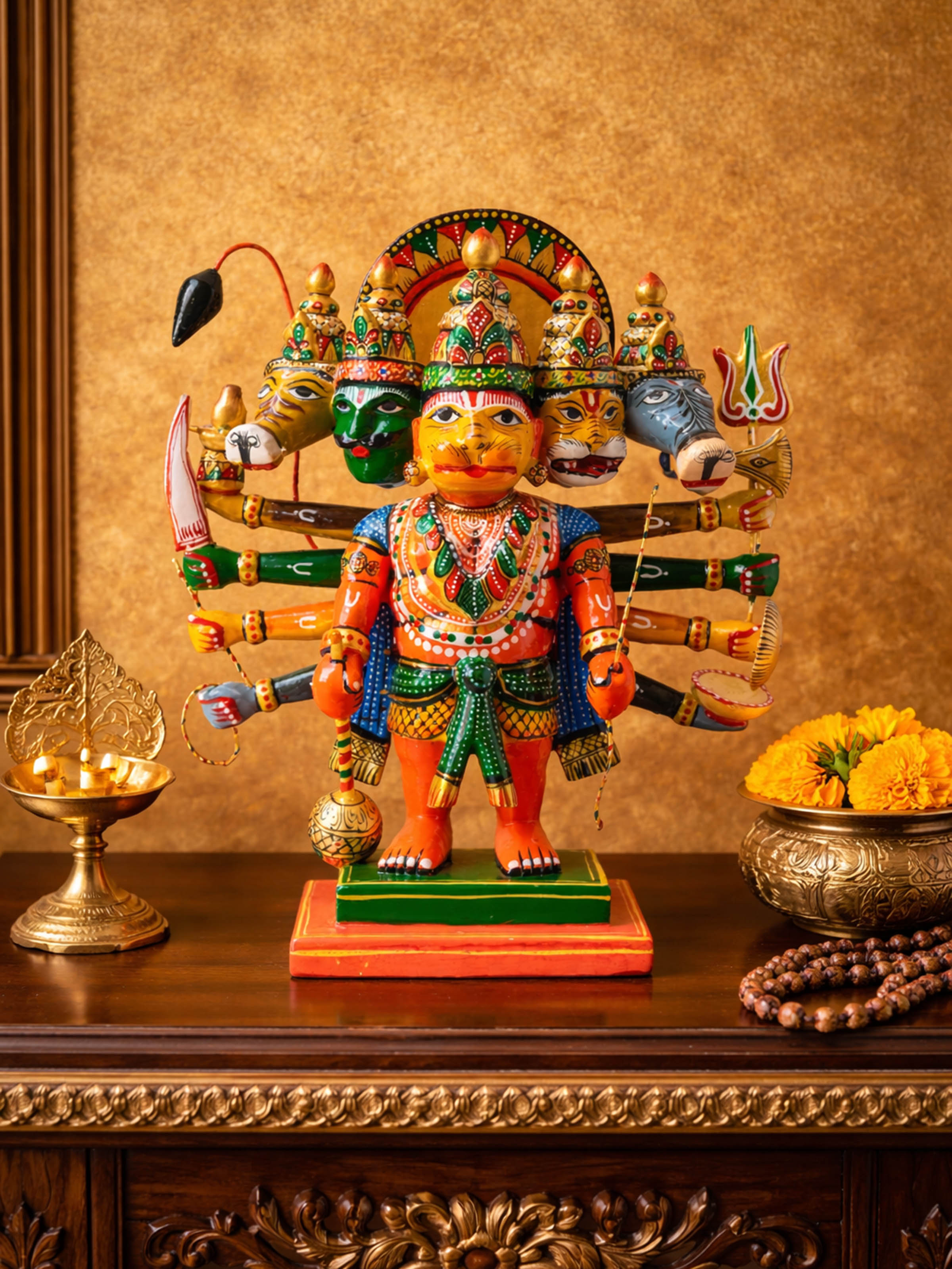Wooden Panchmukhi Hanuman Idol