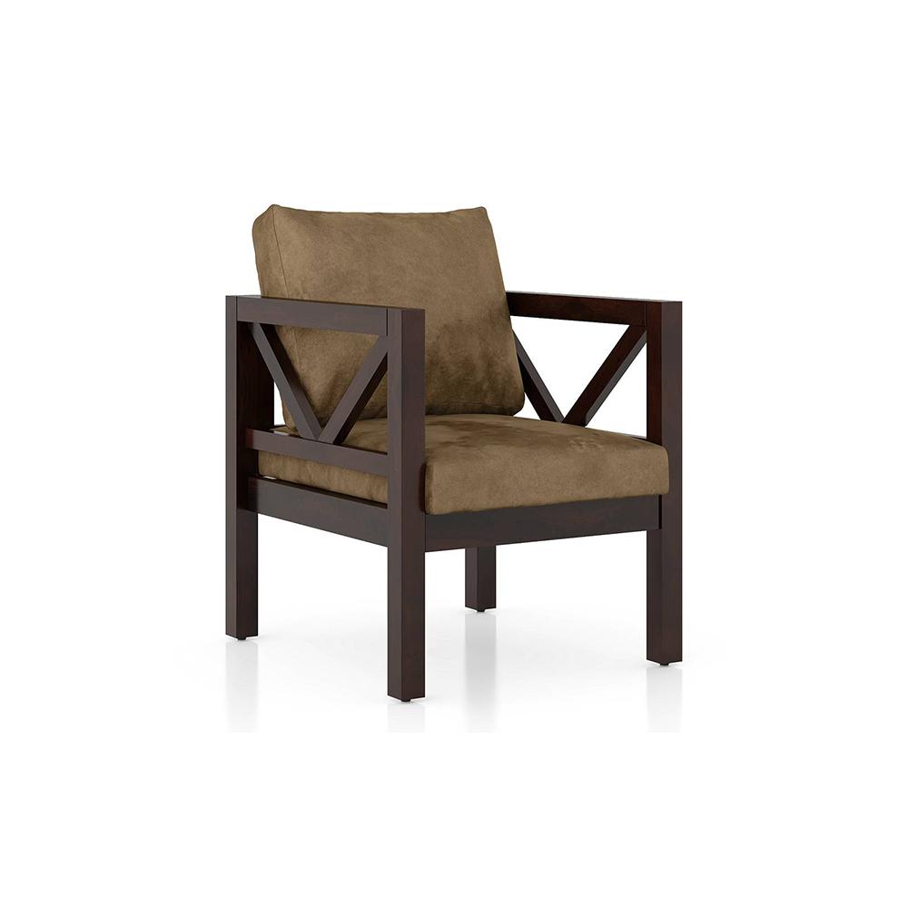 Alden 1 Seater Wooden Sofa (Peanut Brown Velvet)