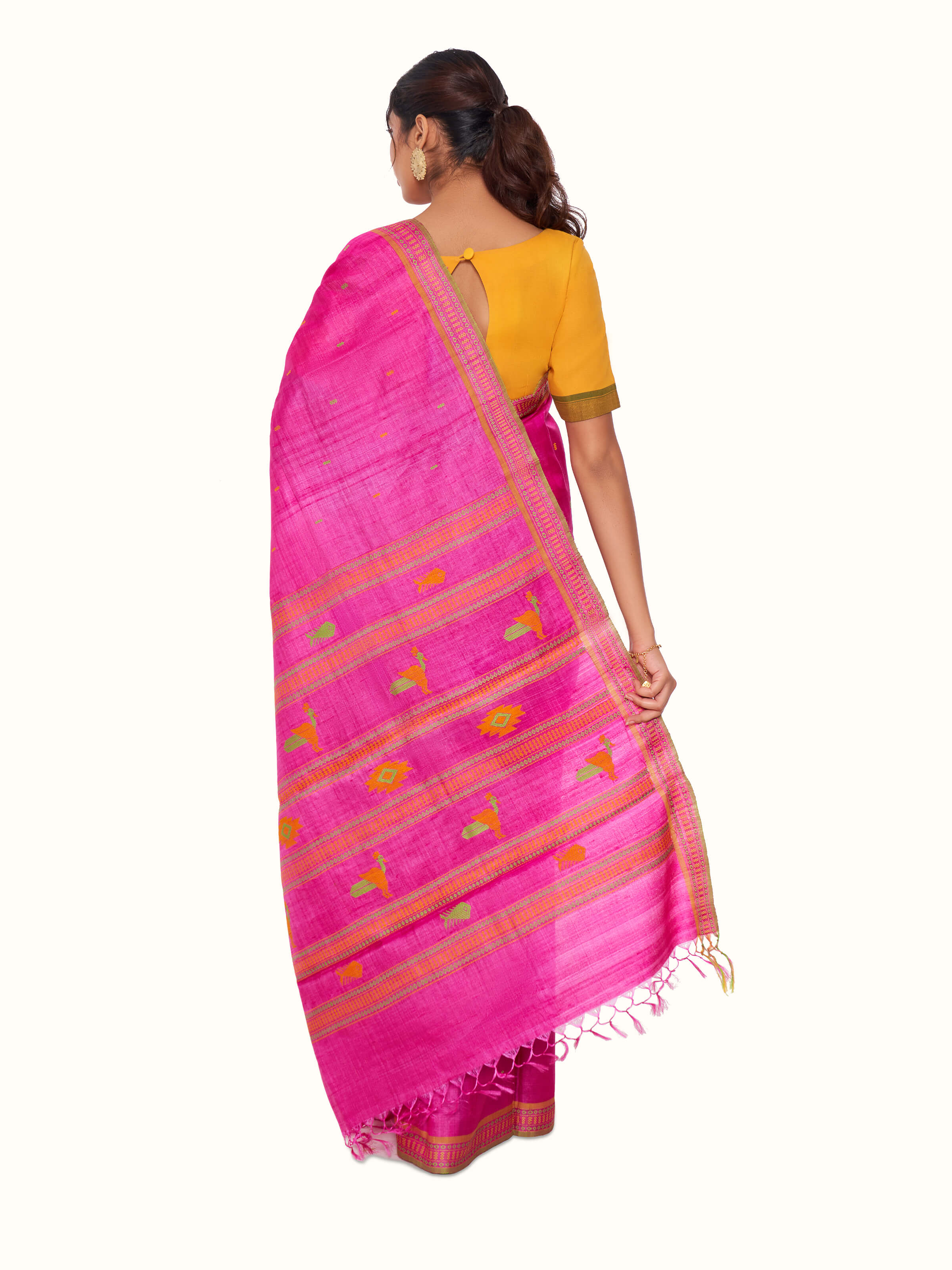 Pink Tussar Silk Saree