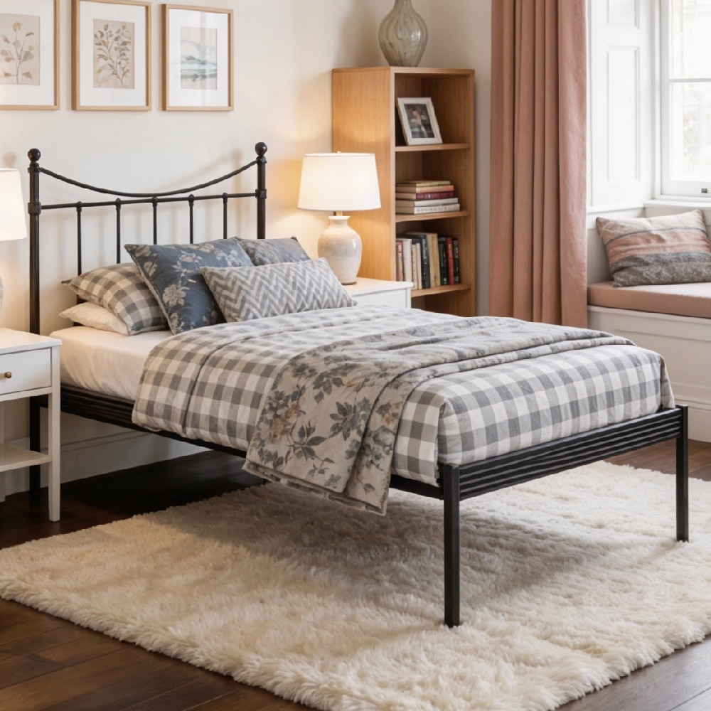 Camden Metal Non Storage Single Bed in Satin Black Finish - Original Bed Co.