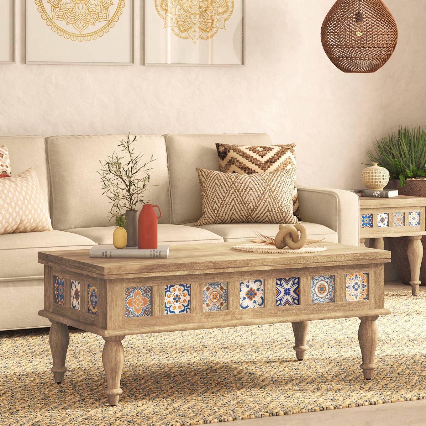 Azul Rectangular Solid Wood Coffee Table In Brushed Bali Oak Finish - Salawas