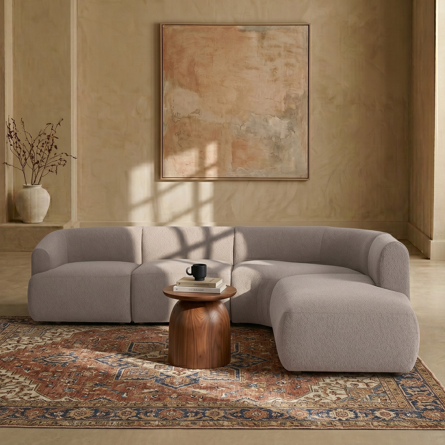 Zenliving Wood Left Aligned 3-Seater With Upholstery Non Storage Sofa In Beige Colour - Nestroots