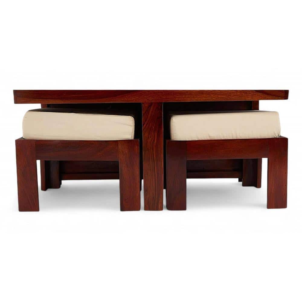 Blane Sheesham Wood Accent Coffee Table Set With 4 Stools In Honey Finish