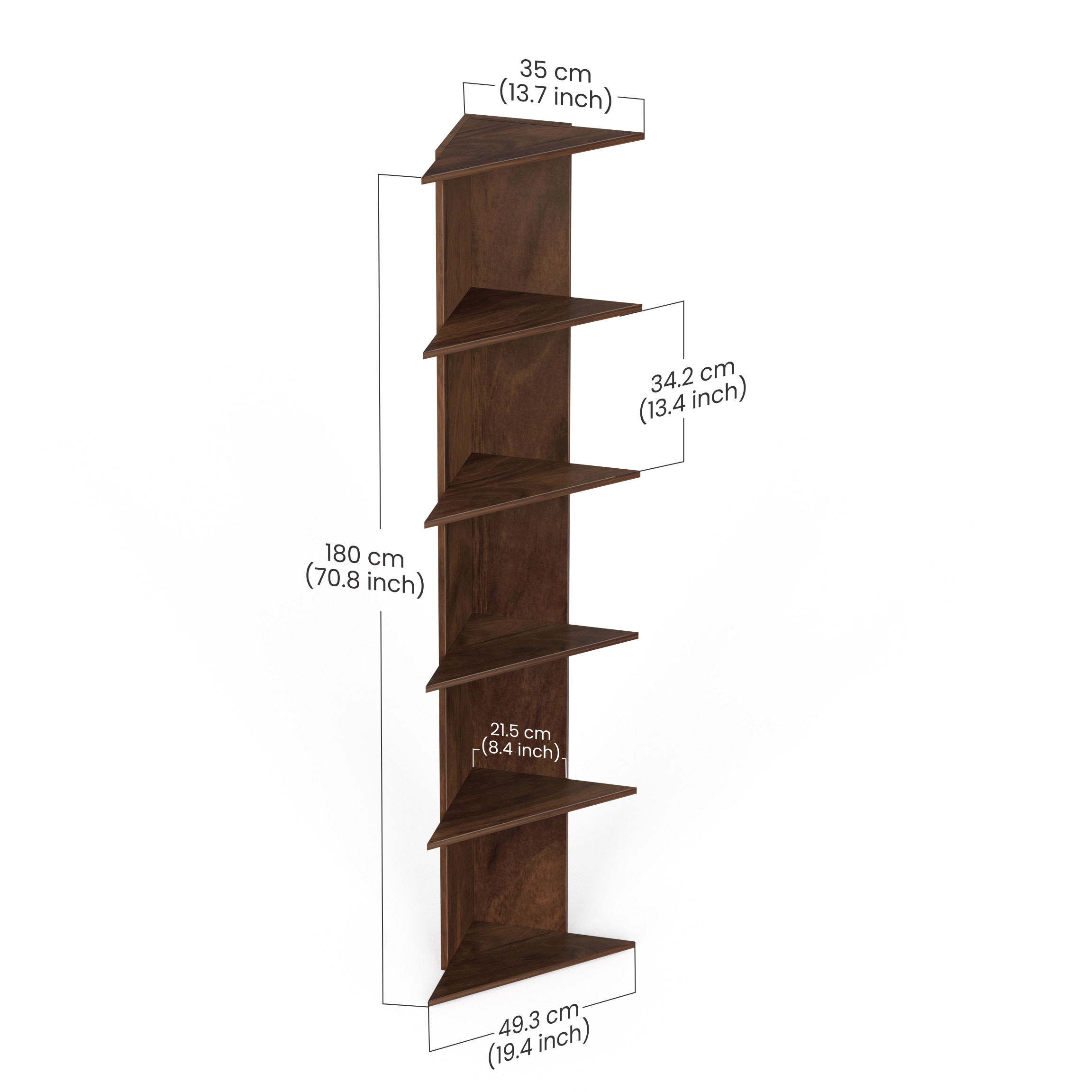 BLUEWUD Cadlic Engineered Wood Wall Decor Multi-Tier Corner Shelf Display Rack Decorative Hall D�cor for Living Room Home Furniture 6 Shelves (Brown Maple)