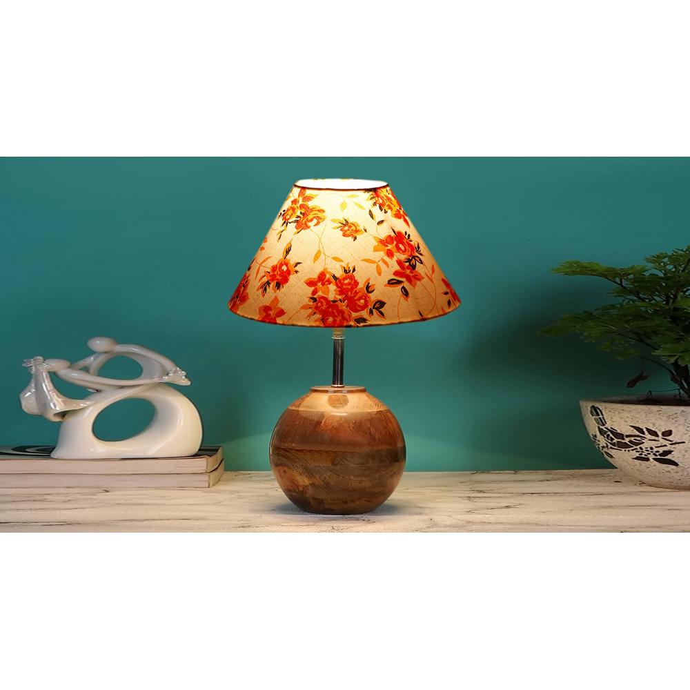 Multicolor cotton with Natural Wood Table Lamp -2