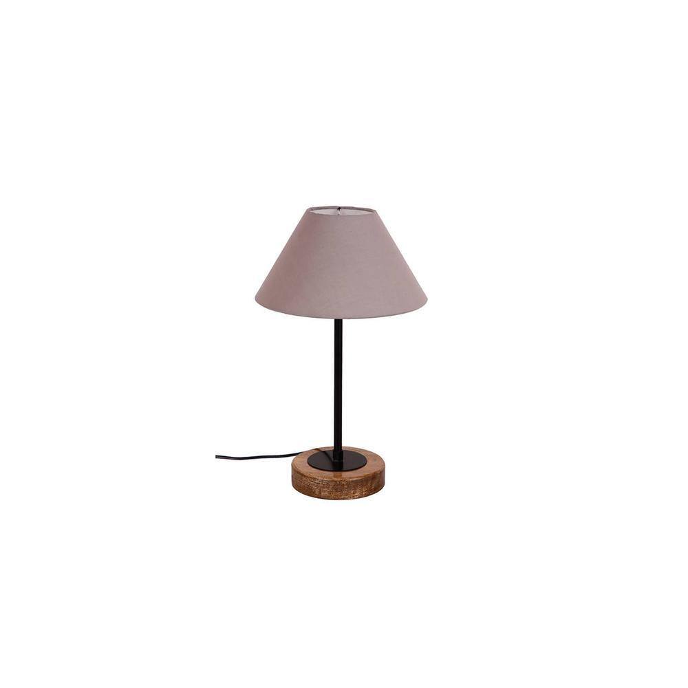 Jeffery Grey Fabric Shade Table Lamp with Natural Wood & Iron Base