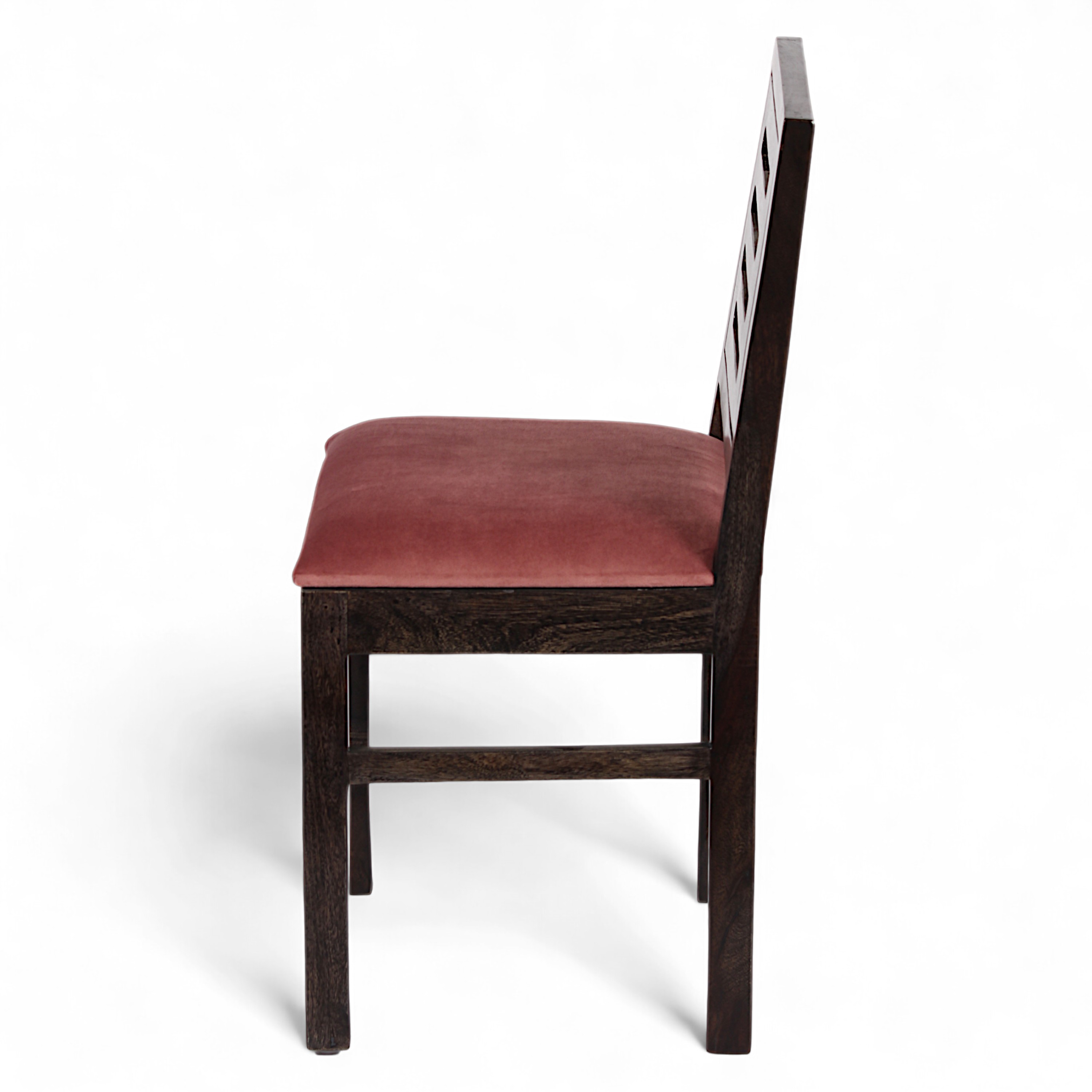 Rosslyn Sheesham Wood Dining Chair in Mahogany Finish & Coral Pink Velvet Cushion Seat