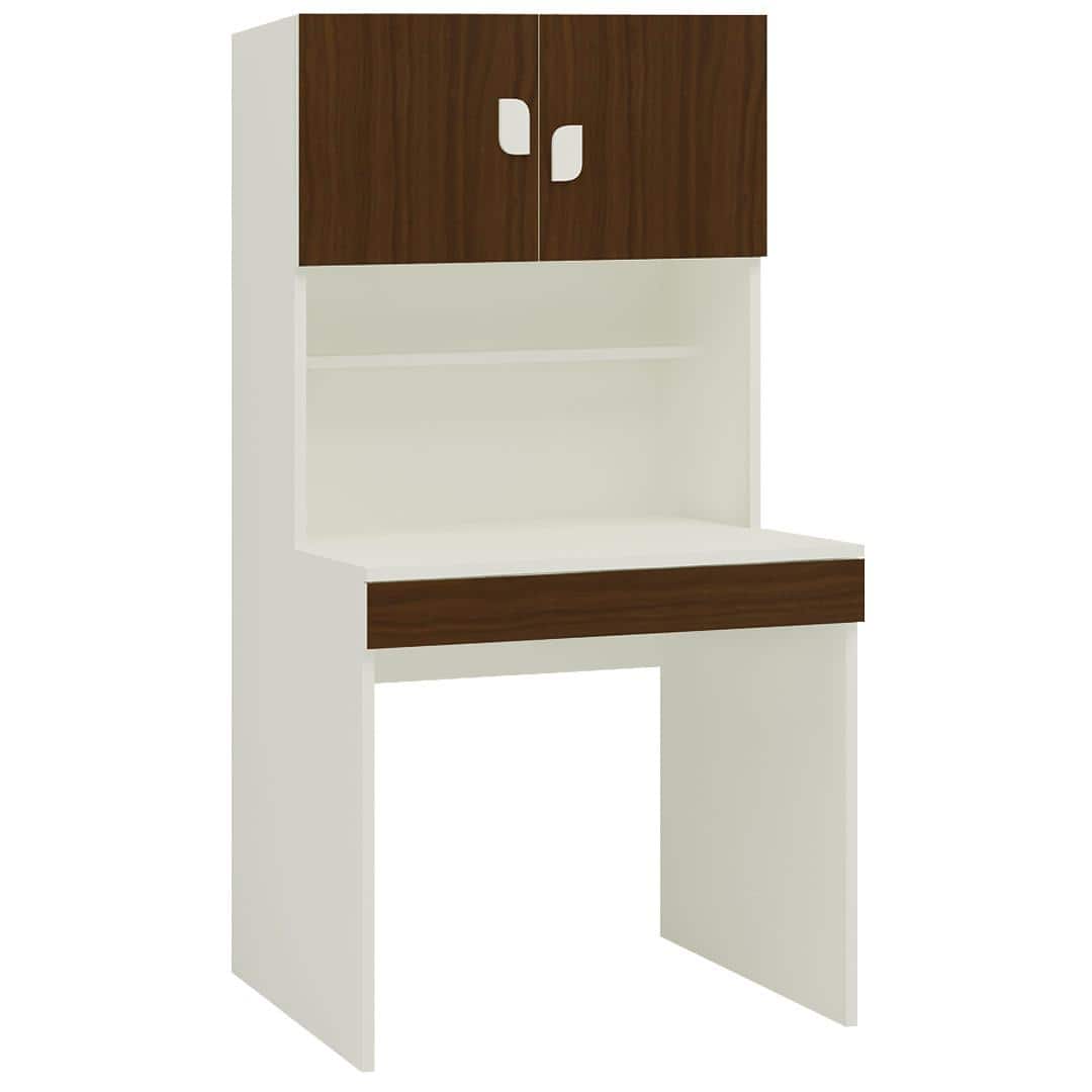 Corolla Study Desk with Drawer Built In Bookshelf and Petal Handles in Coffee Walnut Colour