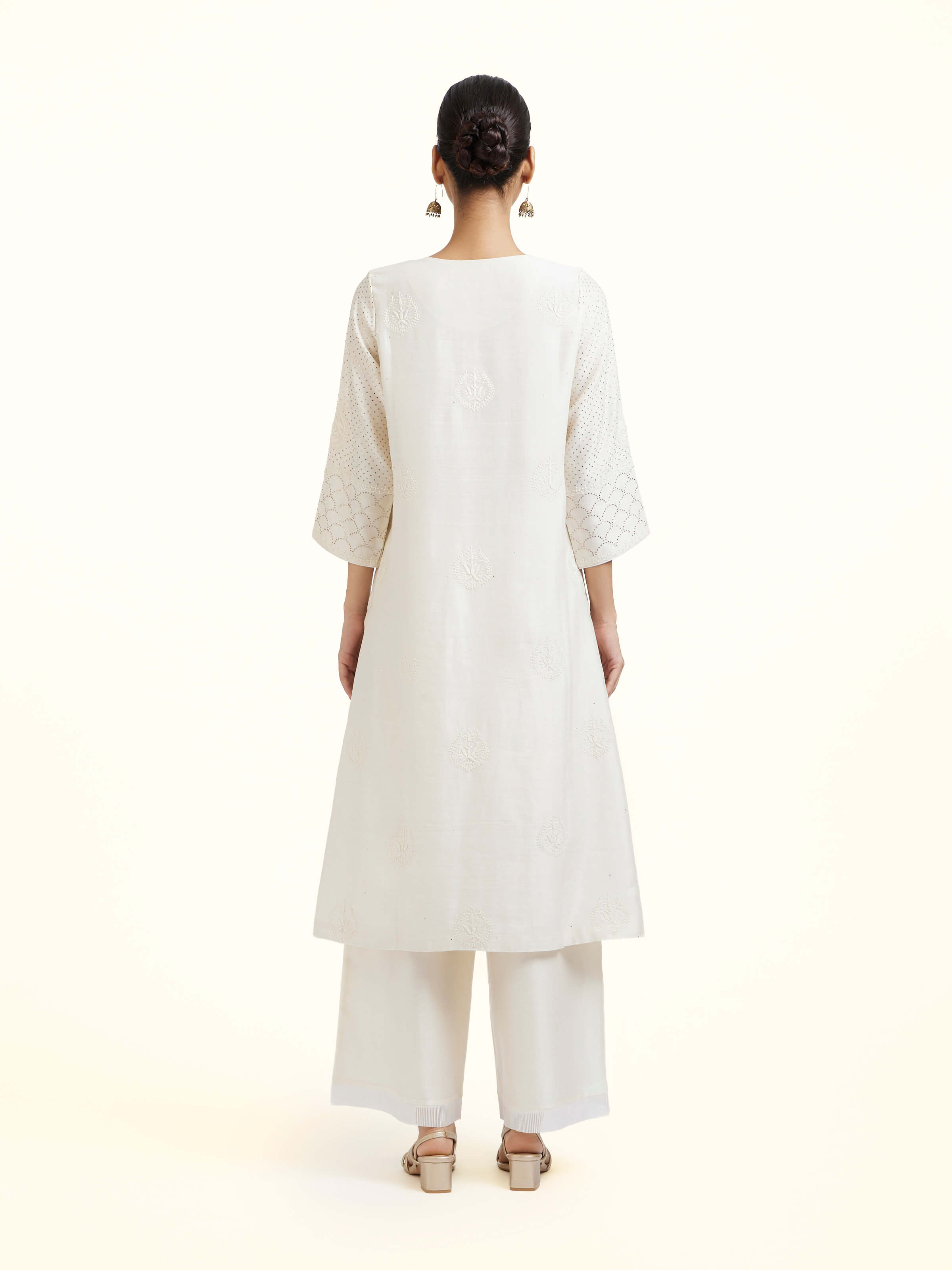 White Chanderi Cotton Silk Chikankari A-Line Kurta