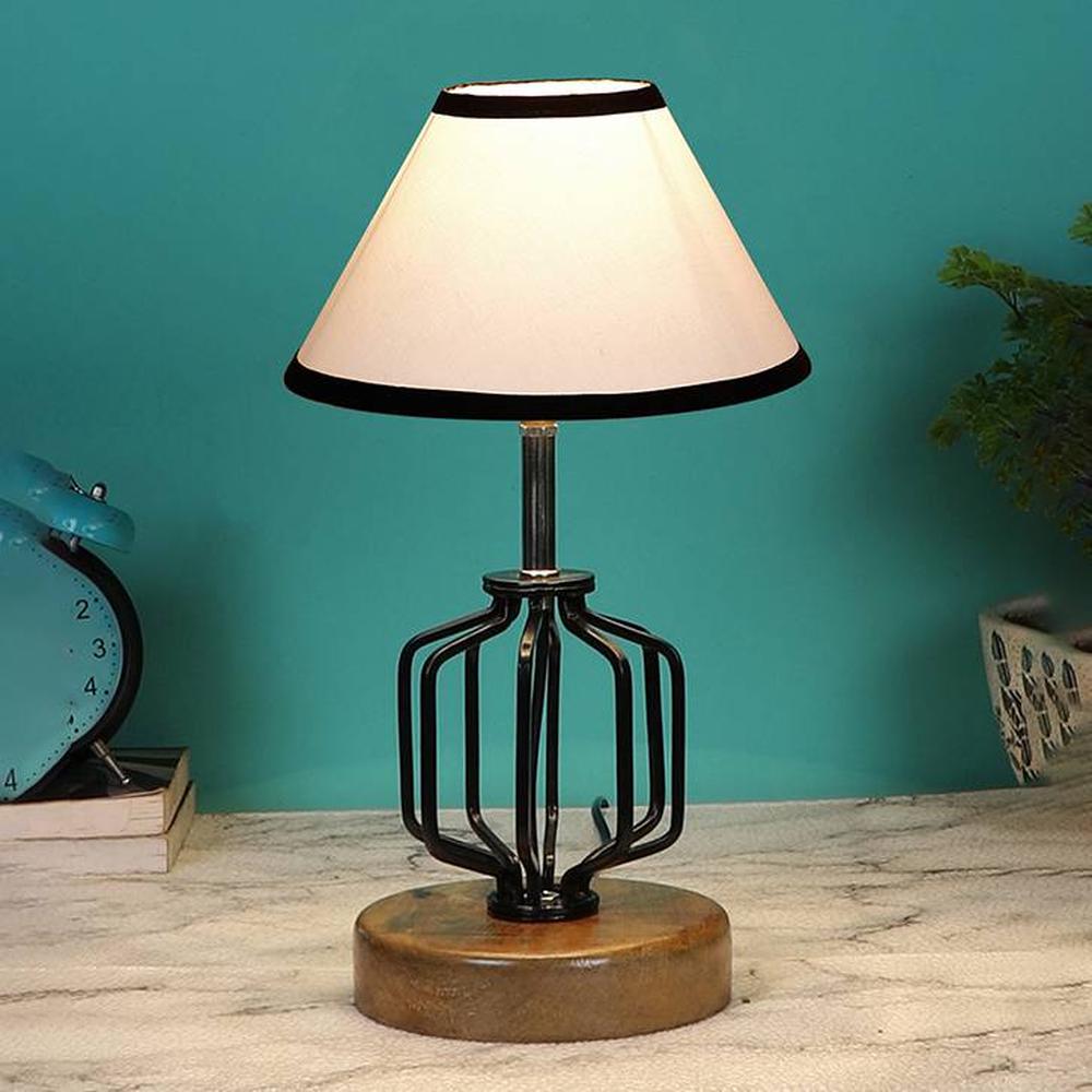 Reign Multicolor cotton Table lamp with Wood & Iron Base