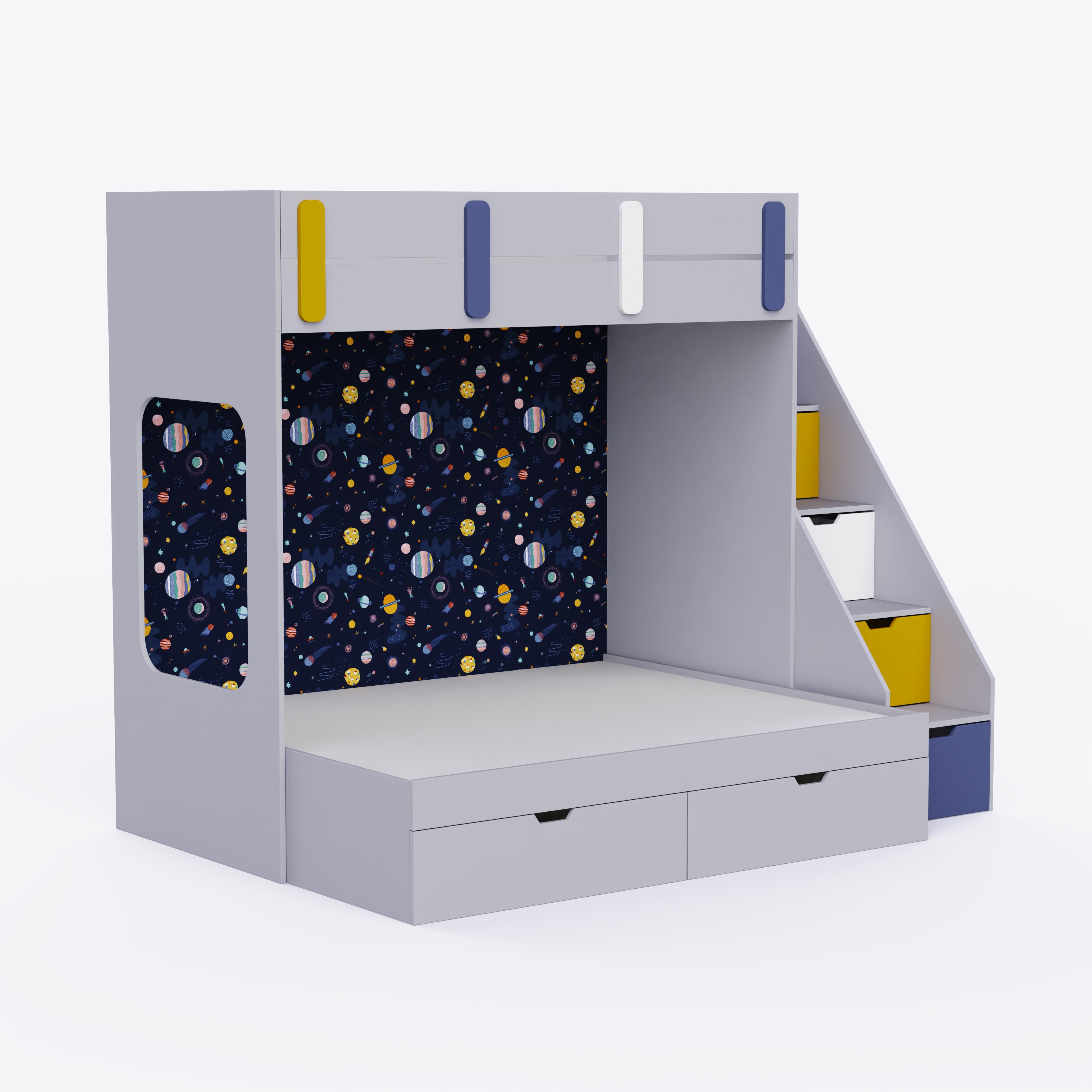 Pattern Dreams Bunk Bed  6X5 (Drawers On Wheels) In Grey Colour