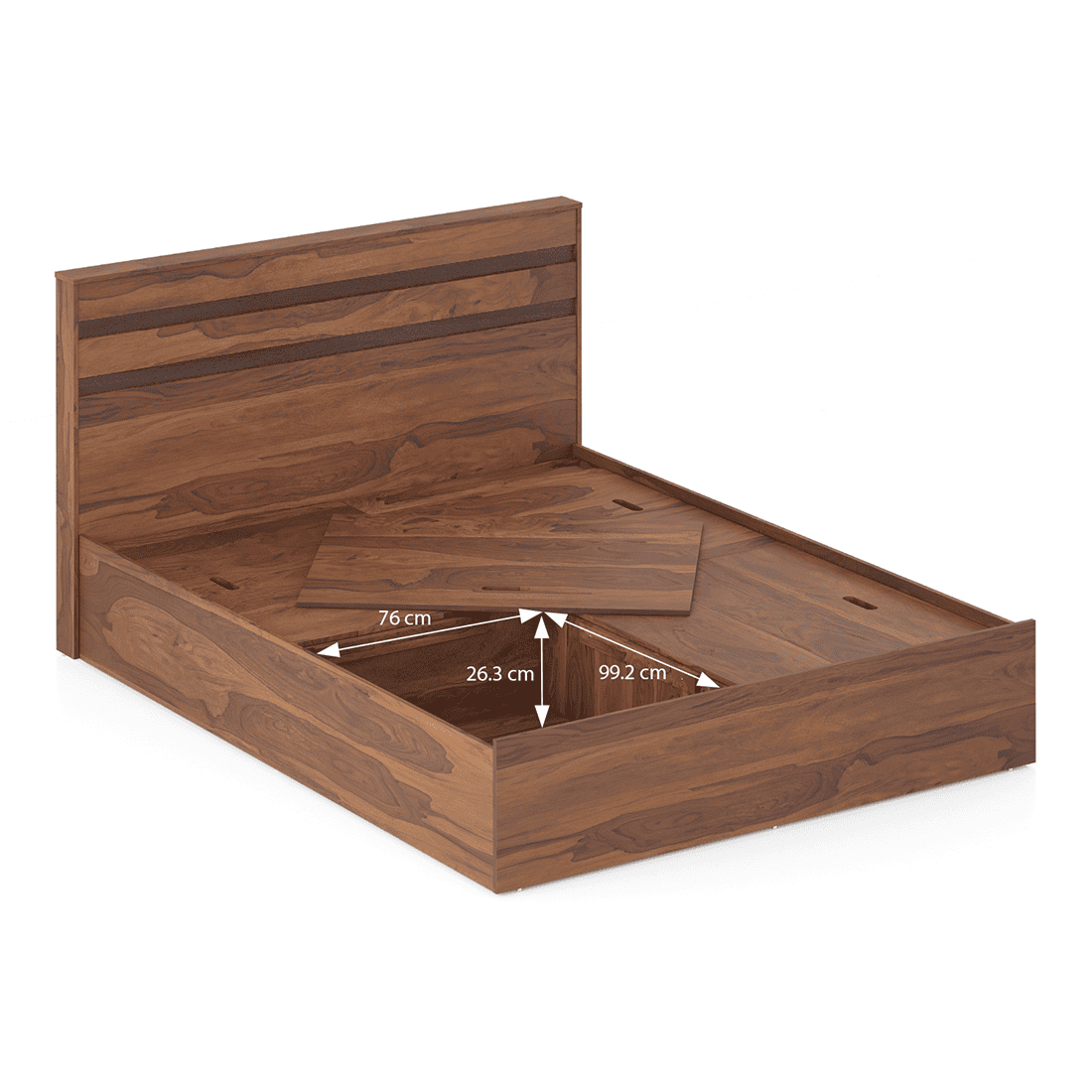 Rodrigues Queen Size Box Storage Bed In Sheesham Paper Finish