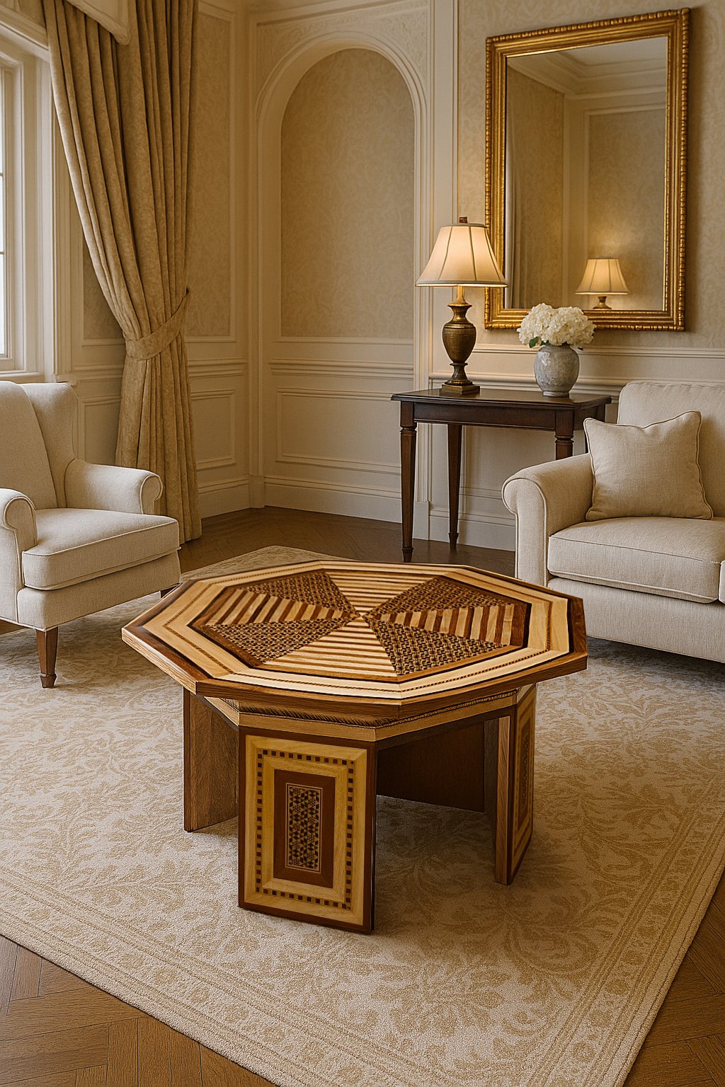 Teak Marquetry Coffee Table