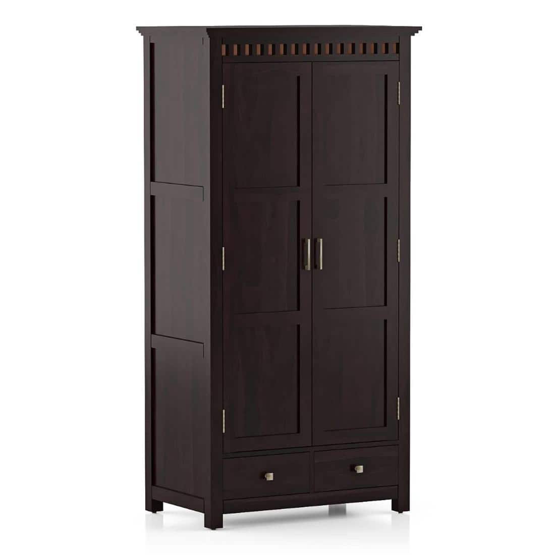 Fidora Solid Wood 2 Door Wardrobe in Mahogany Finish