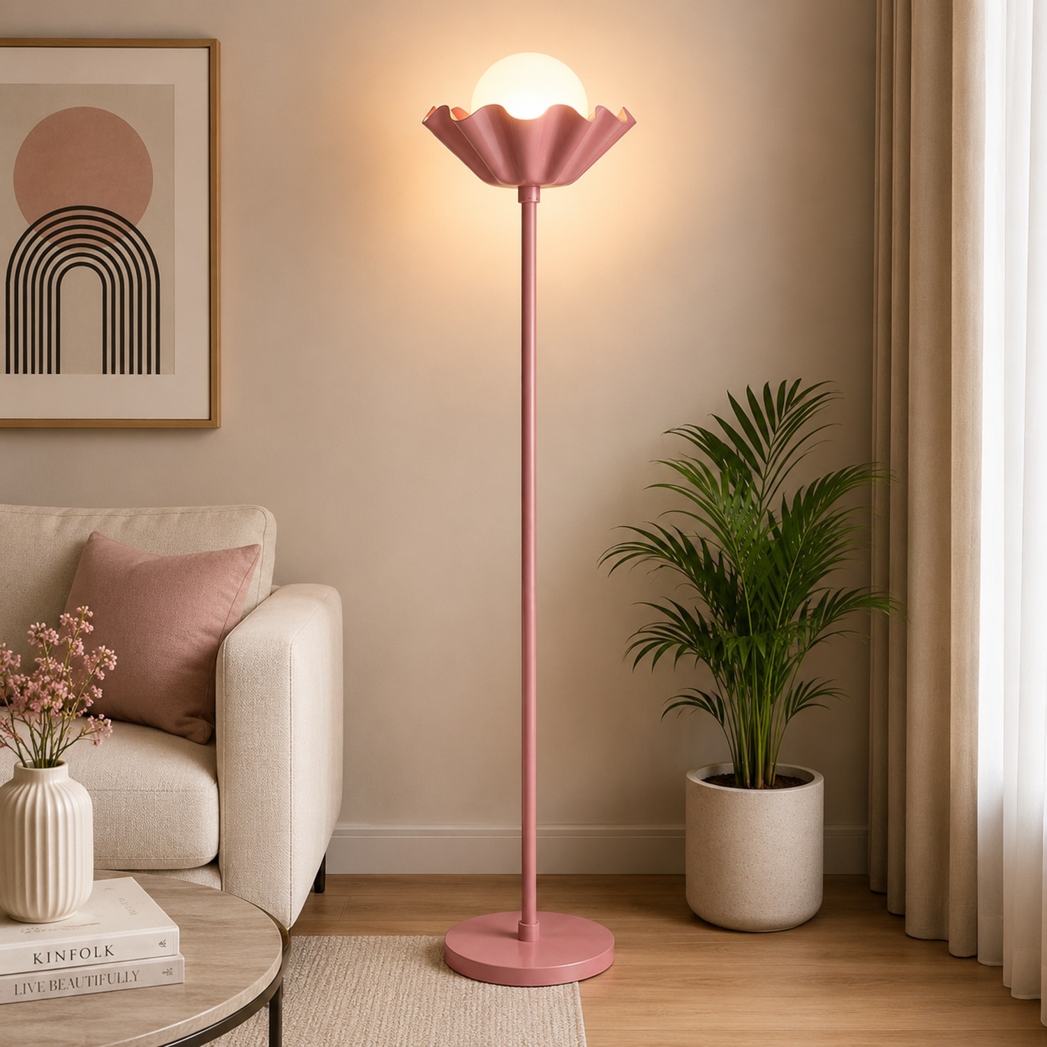 pristine interiors Flower Floor Lamp with Ball in Pink Colour-picture-12